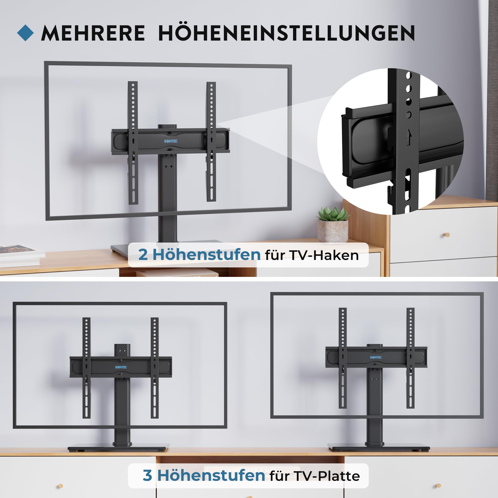 BONTEC TV Ständer Höhenverstellbar, Schwenkbar Fernsehständer für 24-60 Zoll LCD LED OLED Fernseher bis 45 KG, Max. VESA 400x400, Universeller TV Standfuß mit Kabelmanagement