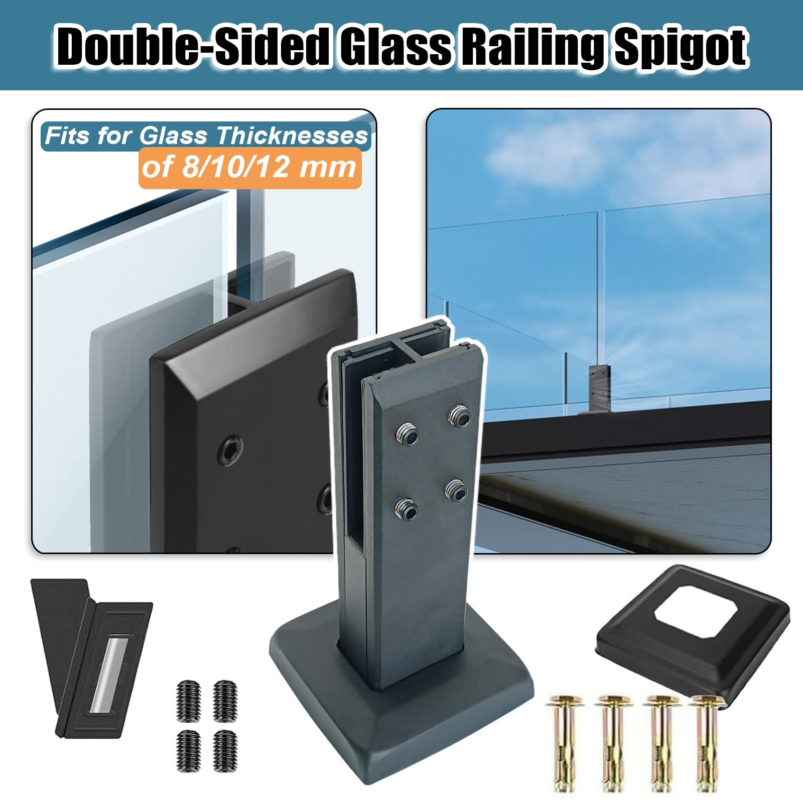 Zaciski do balustrad szklanych, Zacisk czopowy do balustrad szklanych o dużej wytrzymałości(12 Pack)