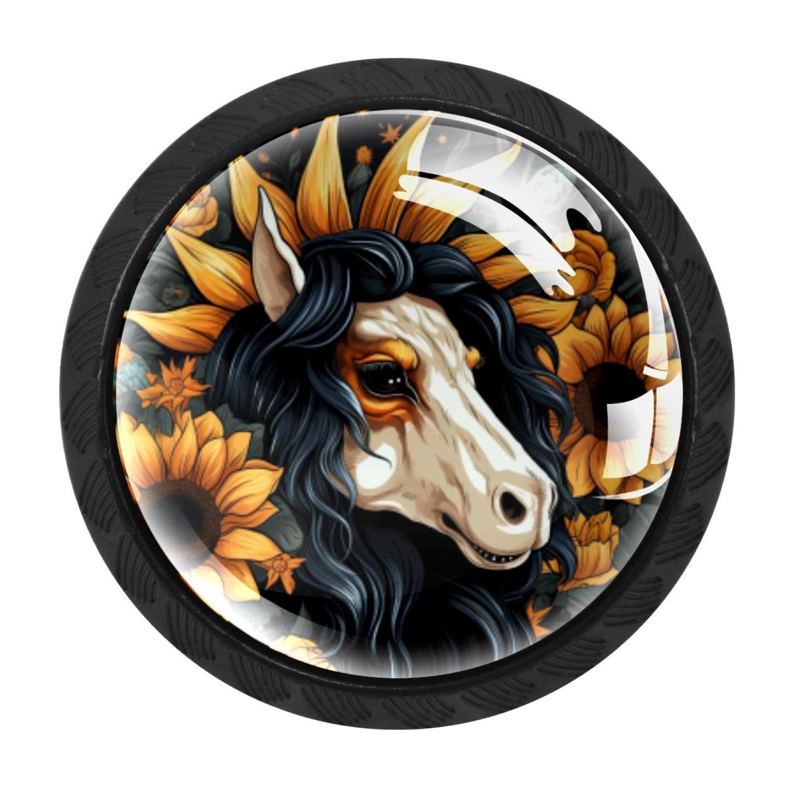 CHENZZZZ 4 Pieces Round Cabinet Knobs Unicorn Skull Sunflower Dresser Knobs Pulls Handles with Screws for Drawer Pulls Handles Knobs Door Knobs