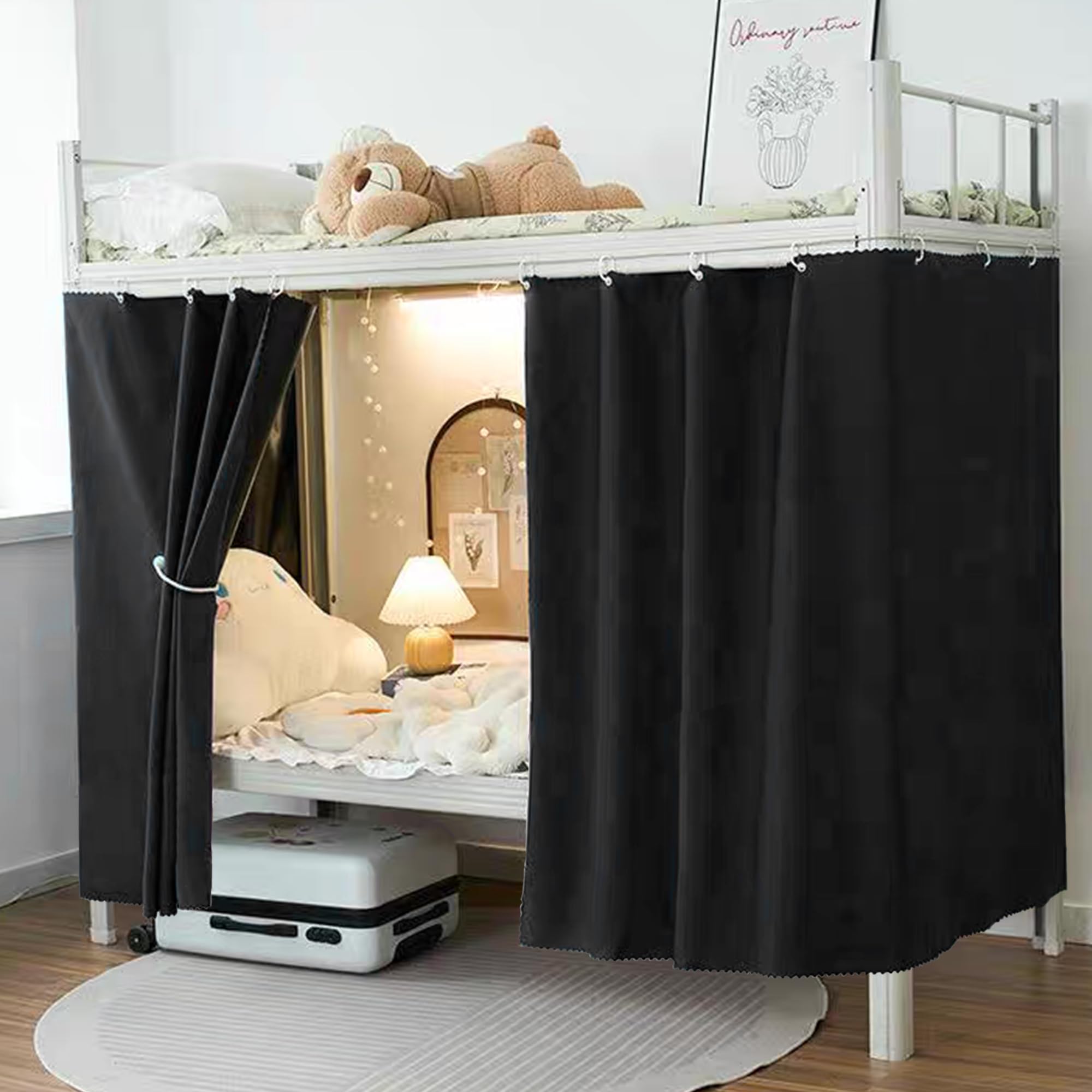 Bunk Bed Curtains Dorm Room Privacy Canopy Blackout Bunk Bed Drapes for Bottom Bunk Bed, Black -2panels, 78 x 59 inches - Image 2
