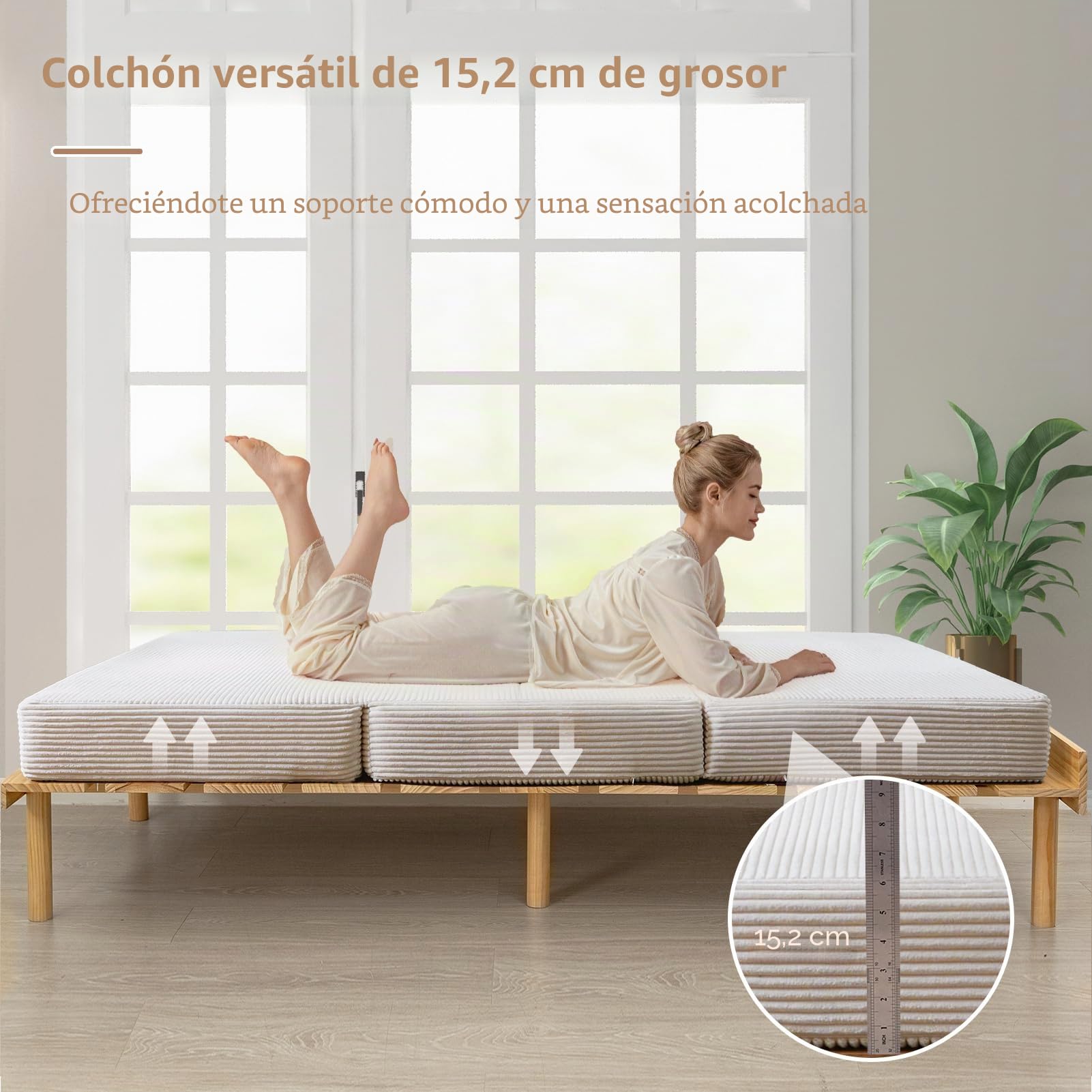 MAXYOYO Colchón Plegable De Cordón De Tres Partes, Colchón Plegable De 15 Cm De Grosor Con Funda Extraíble Y Lavable, Ahorra Espacio Para Dormitorios De Invitados Y Viajes