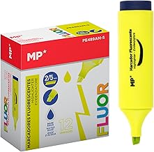 MP - Pack of 12 Water-Based Fluorescent Highlighters, Beveled Tip, Anti-drying, for Students, Children, Teens, Adults, School and Work Use