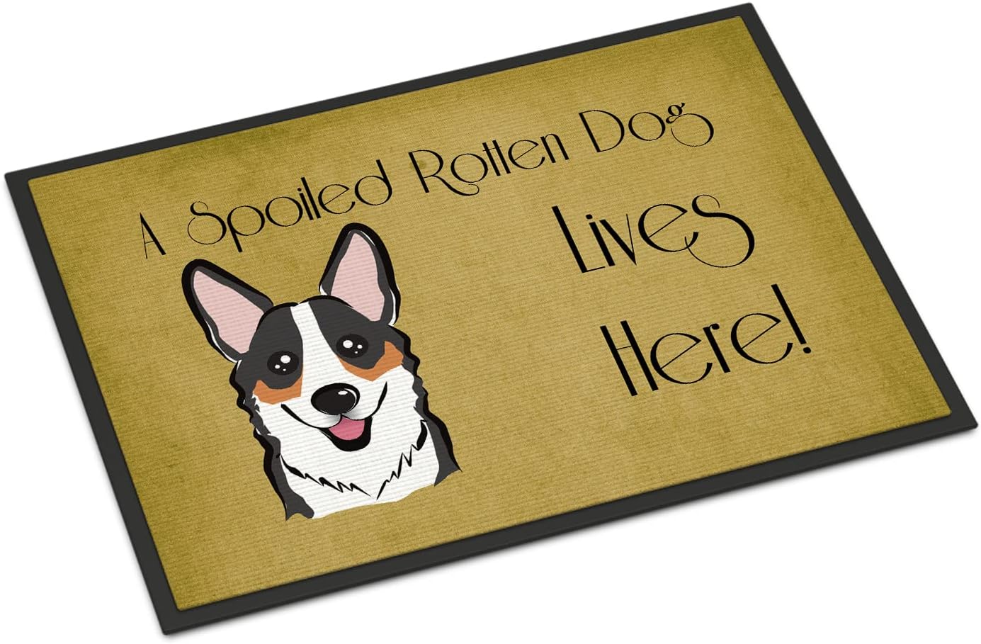 Caroline's Treasures BB1503JMAT Tricolor Corgi Spoiled Dog Lives Here Doormat 24x36 Front Door Mat Indoor Outdoor Rugs for Entryway, Non Slip Washable Low Pile, 24H X 36W