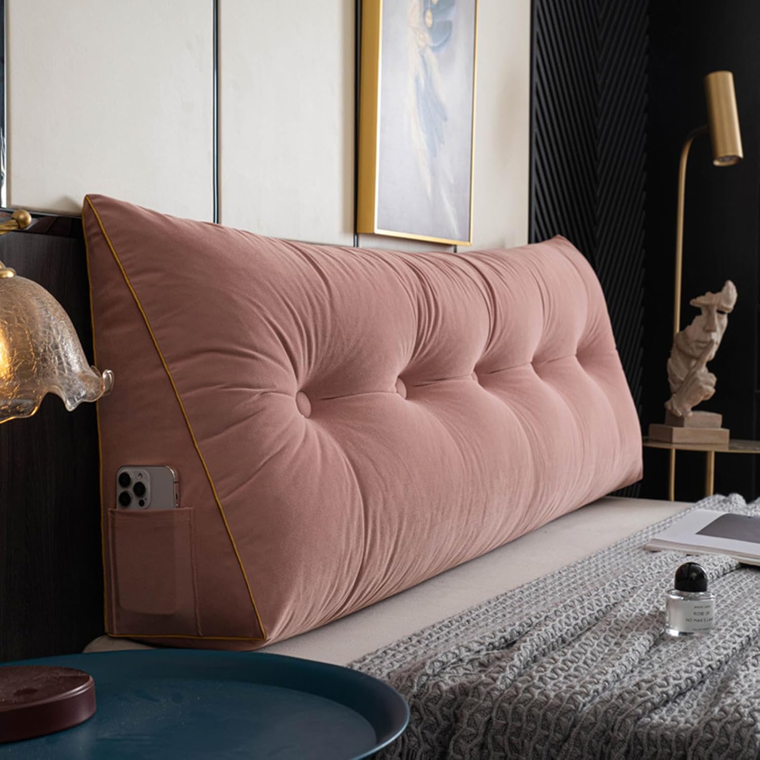 Dorm Bed Headboard Pillow Headboard Large Backrest Pillow with Removable Cover (Emerald Green, Full/47 inches)