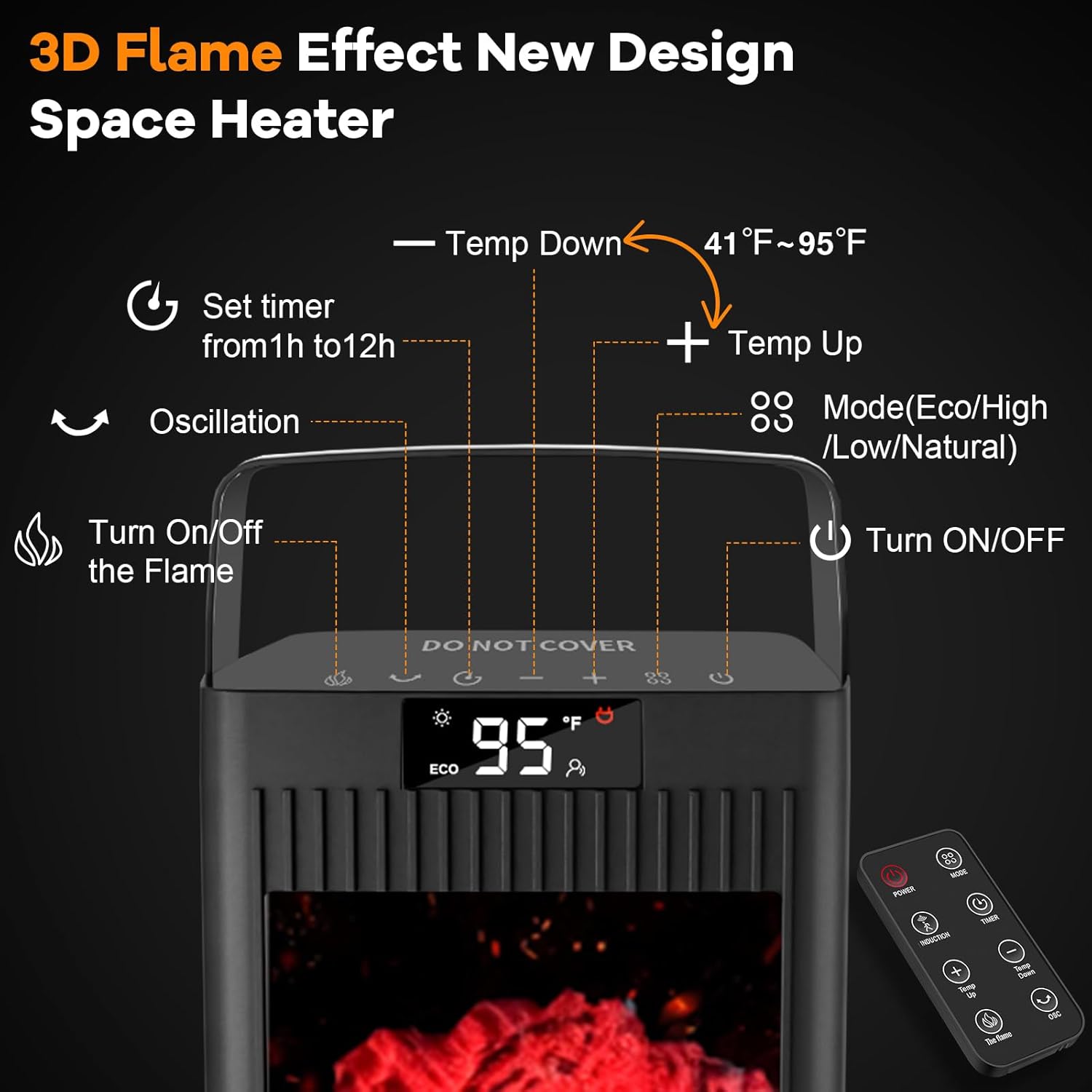 review Upgraded Portable Space Heater,with Infrared Sensor,Fireplace Flame Effect,1500W Oscillating Electric Ceramic Room Heater,Mini Fast Heating for Indoor Use,Bedroom,Office Room,Desk,Garage