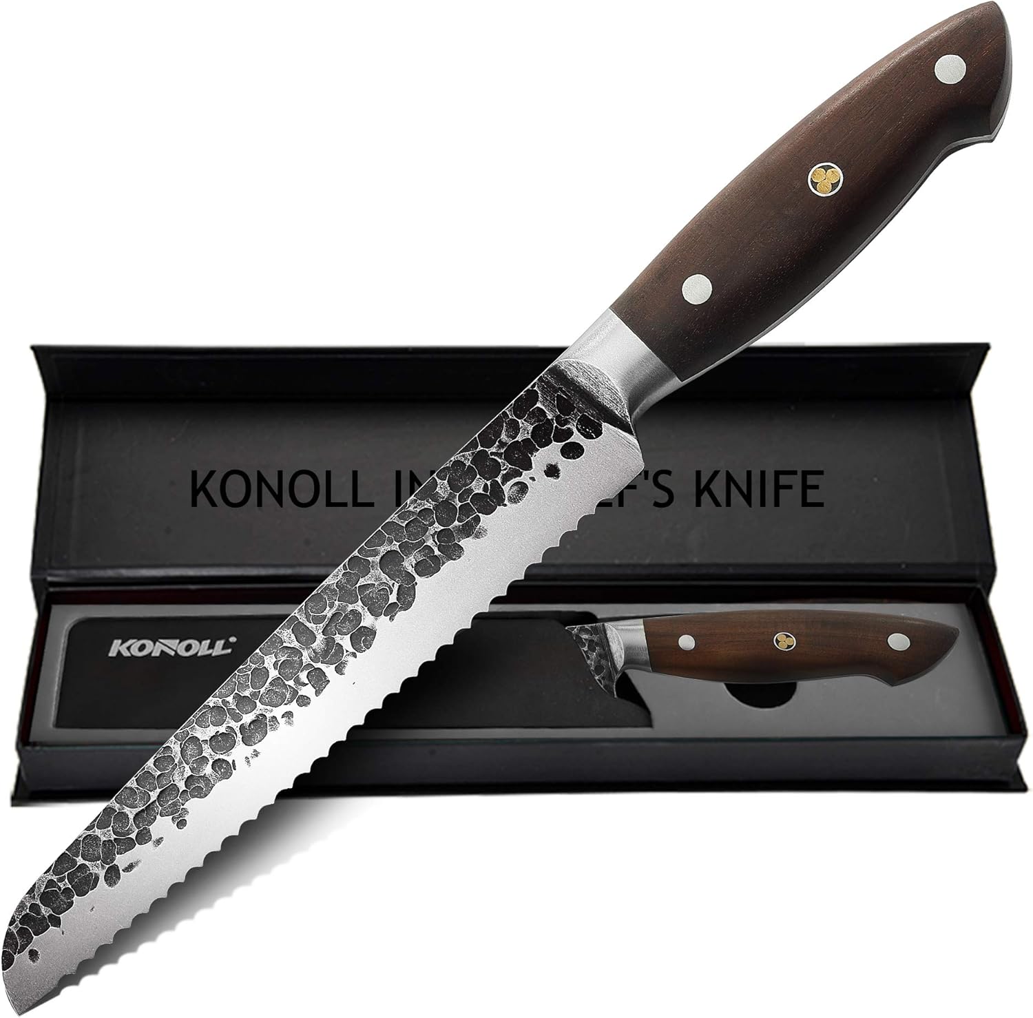 KONOLL Bread Knife 8Inch Pro Serrated Bagle Knife Hammered