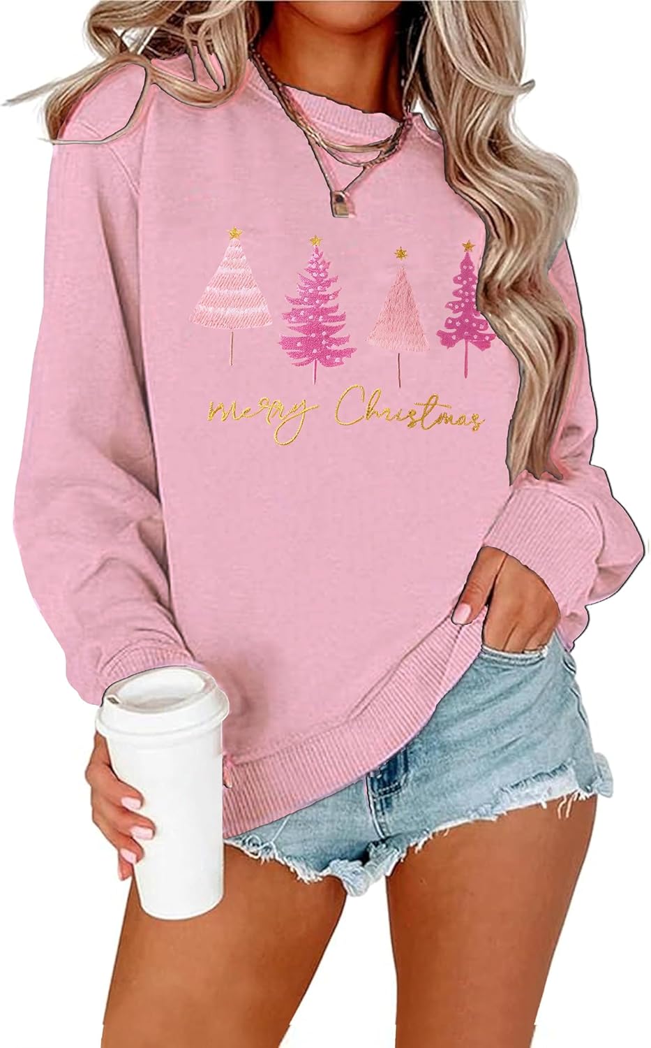 Christmas Sweaters for Women Embroidered Crewneck Pullover Holiday Party Top Merry Christmas Sweatshirts Women