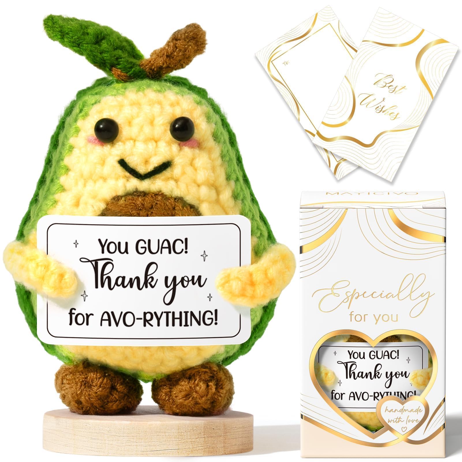 Thank You Gifts for Women Emotional Support Crochet Plush, Handmade Funny Avocado Crochet w/ Card Employee Appreciation Gifts for Teacher, Christmas Birthday Gift Set for Women Coworkers Nurses Boss