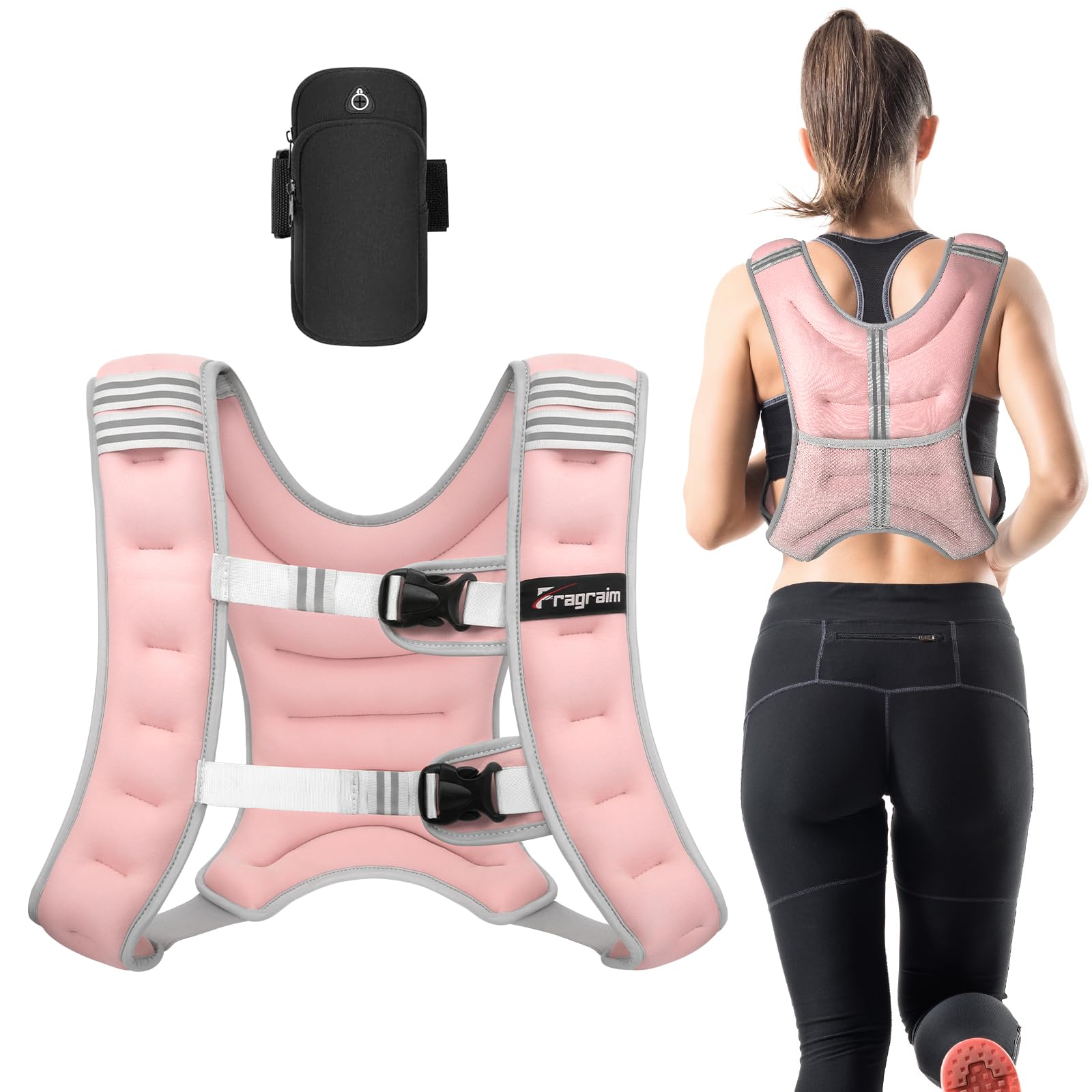 Fragraim Gilet Lesté, Veste Lestée de 6 kg/8 kg/10 kg/12 kg/16 kg pour Femmes, Pochette Amovible pour Téléphone, Idéal pour la Marche, la Musculation, L'entraînement et Le Cardio