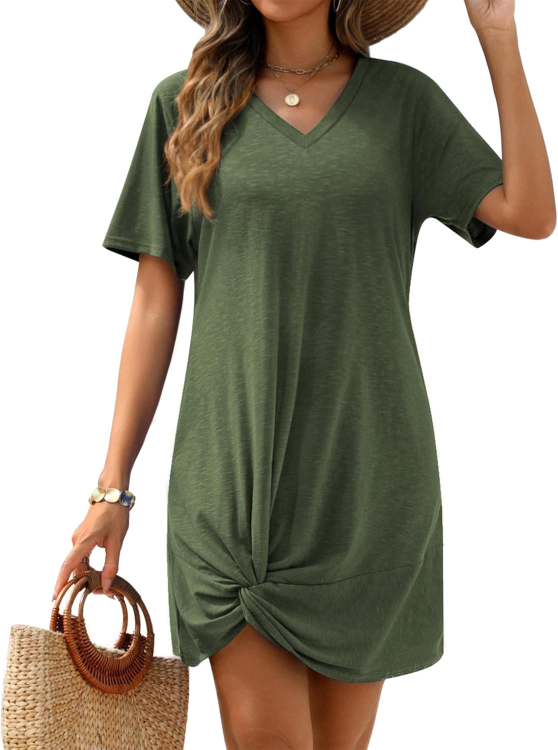 AI'MAGE Swimsuit Cover Ups for Women Short Sleeve Bathing Suit Coverup Casual Bikini Swimwear Beach Cover Up Dress S-XXL