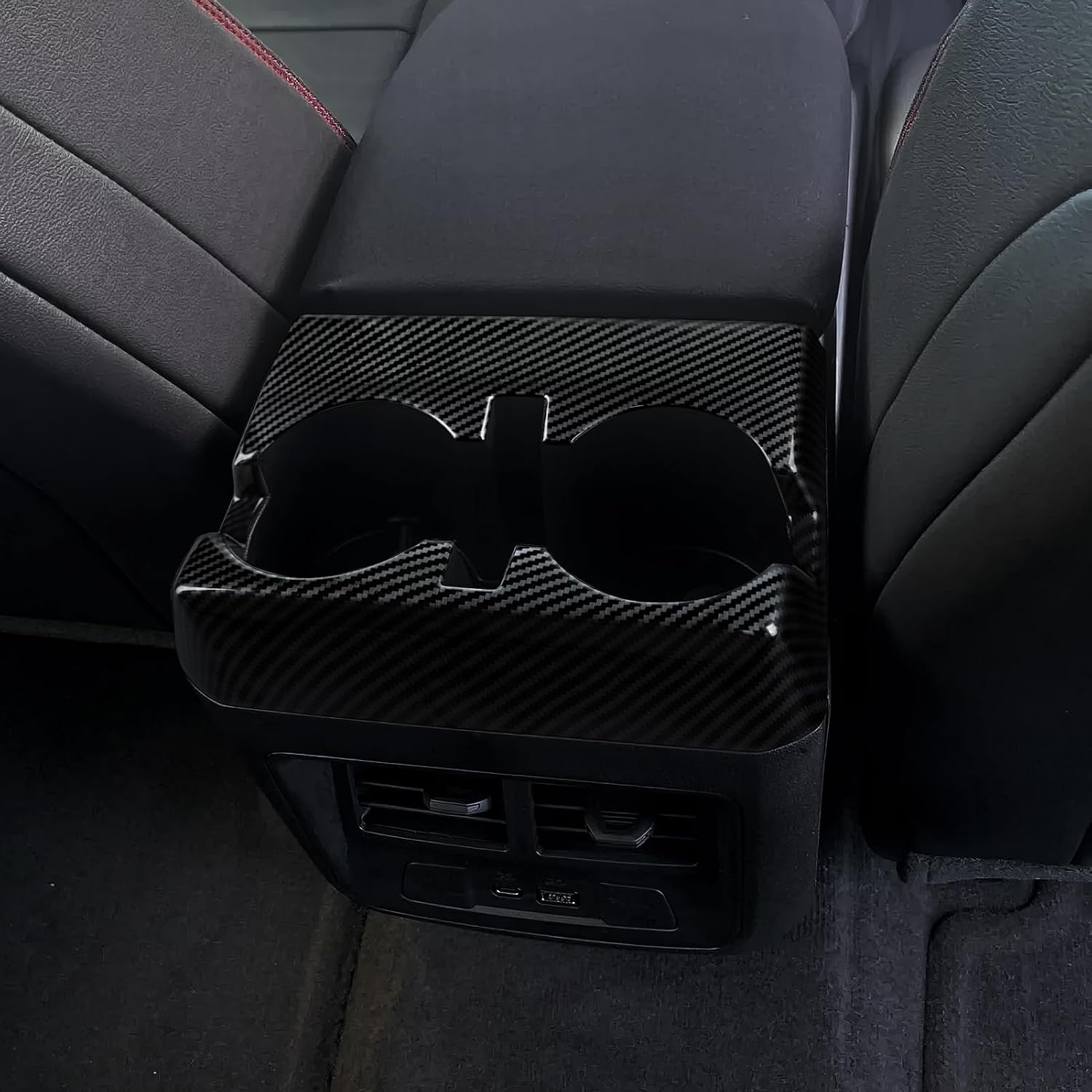 Car Carbon Fiber Sticker Armrest Box Rear Cup Holder Cover Trim Decal for Chevrolet Colorado/GMC Canyon 2023 2024 2025 2026 ABS Interior Accessories