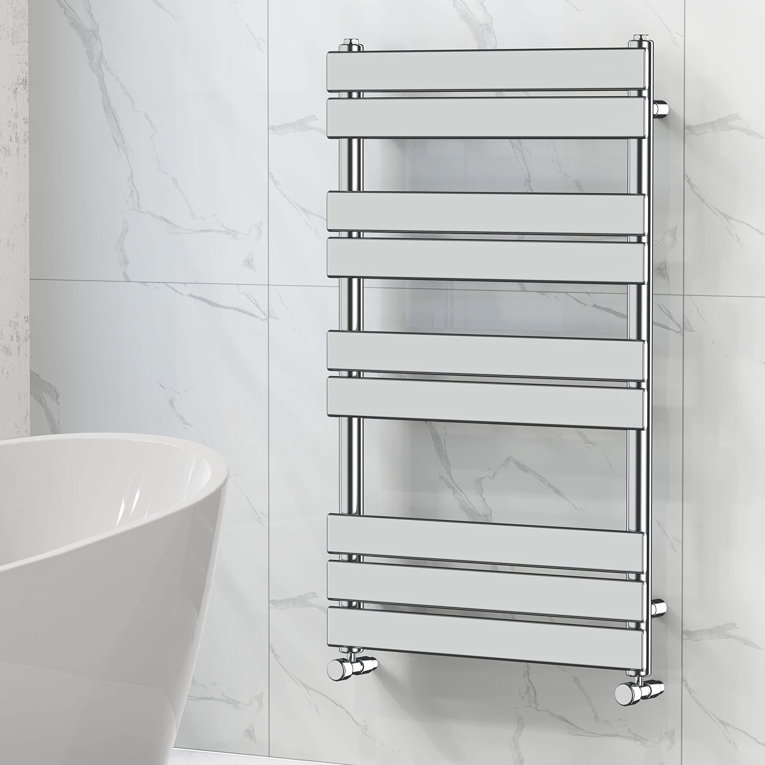 NRG Designer Bathroom Flat Panel Heated Towel Rail Radiator Modern Central Heating Warmer Wall Mounted Ladder Rad 1000×600mm Chrome