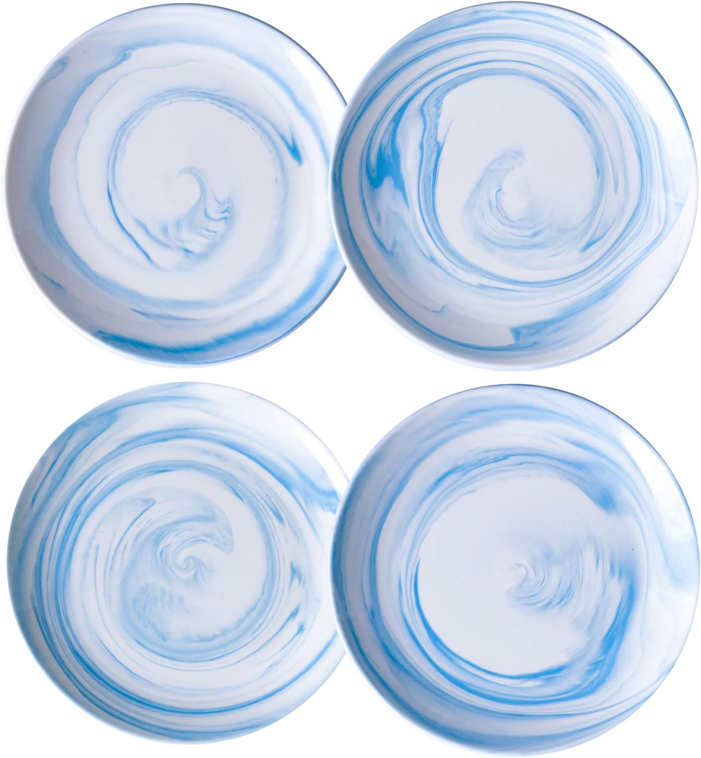 Yundu Blue Marbled 8 inch Ceramic Dessert/Appetizer Plates,Set of 4,Microwave Safe,Plates Set