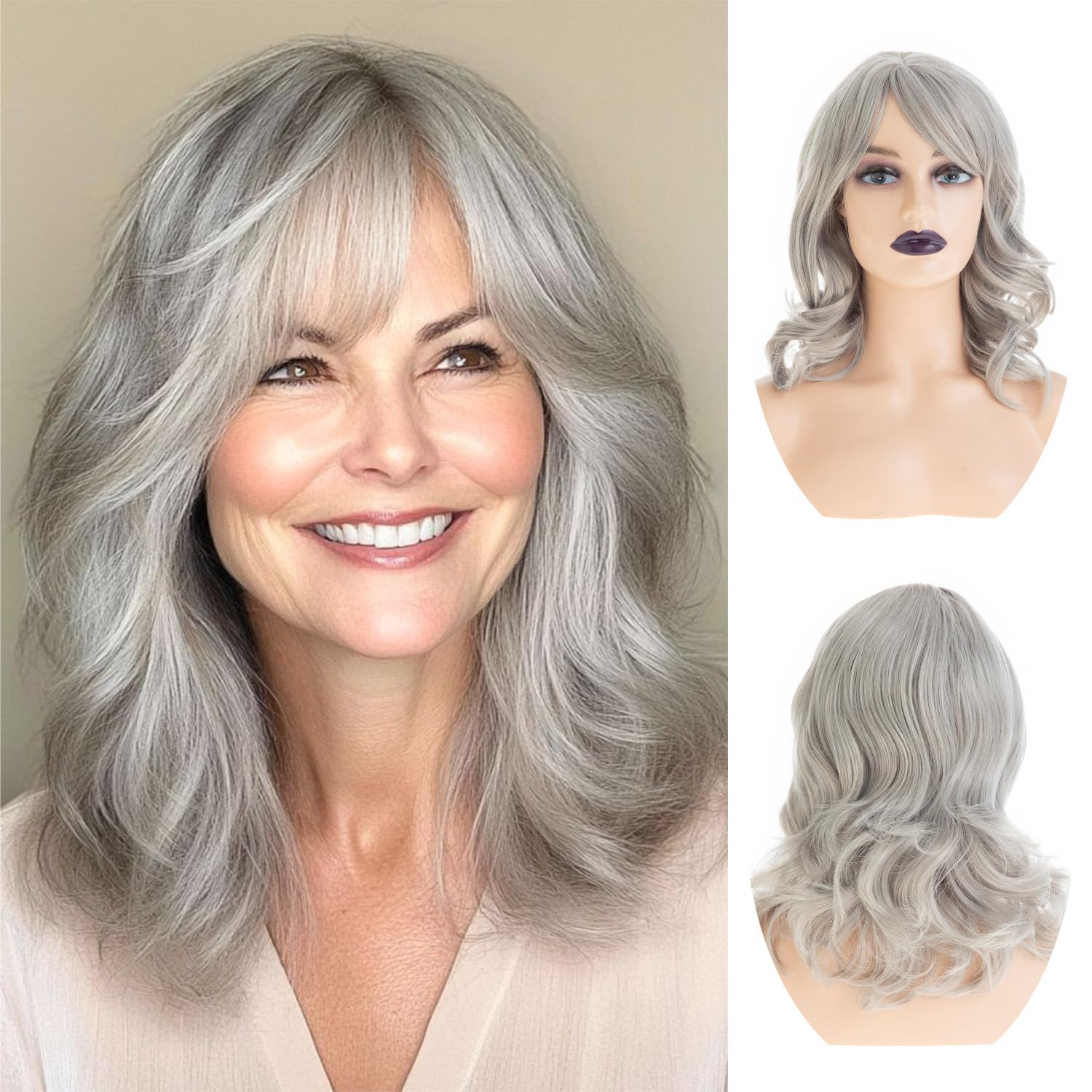 Sallcks Short Grey Bob Wig for White Women Shoudler Length Natural Wavy Bob Wig Heat Resistant Synthetic Hair Wig for Daily Party Sallcks Short Grey Bob Wig for White Women Shoudler Length Natural Wavy Bob Wig Heat Resistant Synthetic Hair Wig for Daily Party