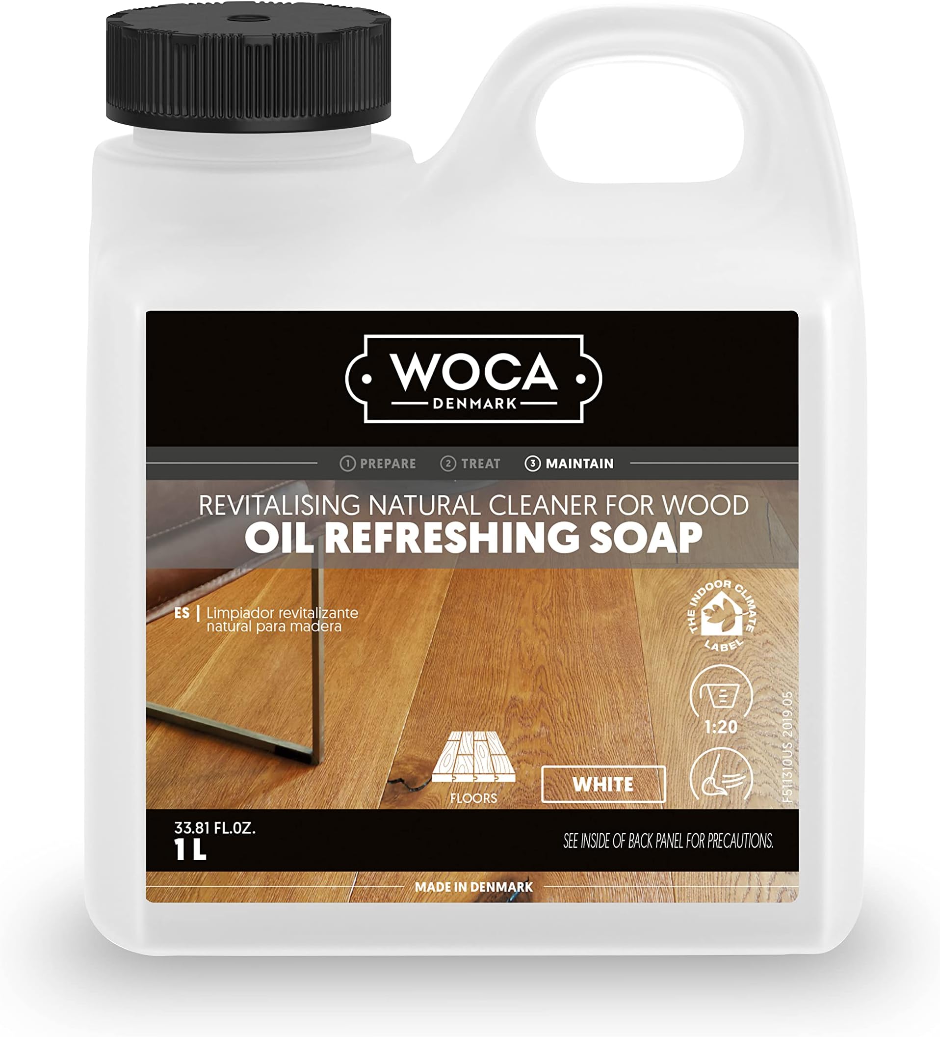 Denmark Oil Refreshing Soap White 1L – Cleaner & Rejuvenator for White Oiled Wood Floors | Plant-Based, Food Contact Safe | Cleans, Re-oils, Protects & Maintains Matte Finish | Low VOC