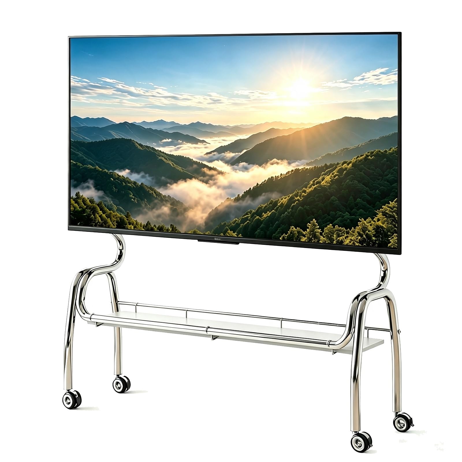 Supporto TV Mobile, Carrello TV Portatile Autoportante | Ruote Bloccabili a 360°, Ripiano Portaoggetti, Compatibile con TV Piatti da 32–75 Pollici(White,120cm/47in)