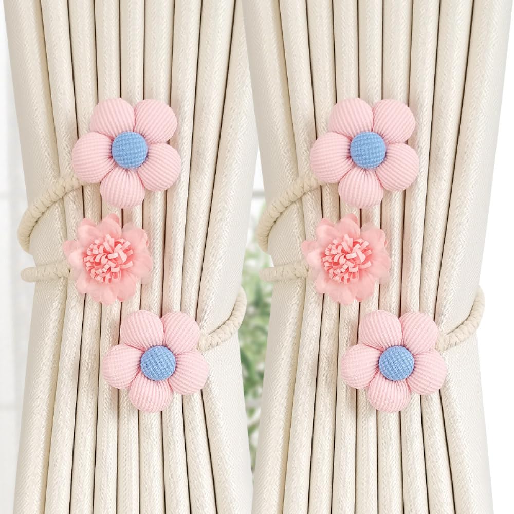 Alzapaños de cortina para habitación de niña decorativos color rosa paquete de 2