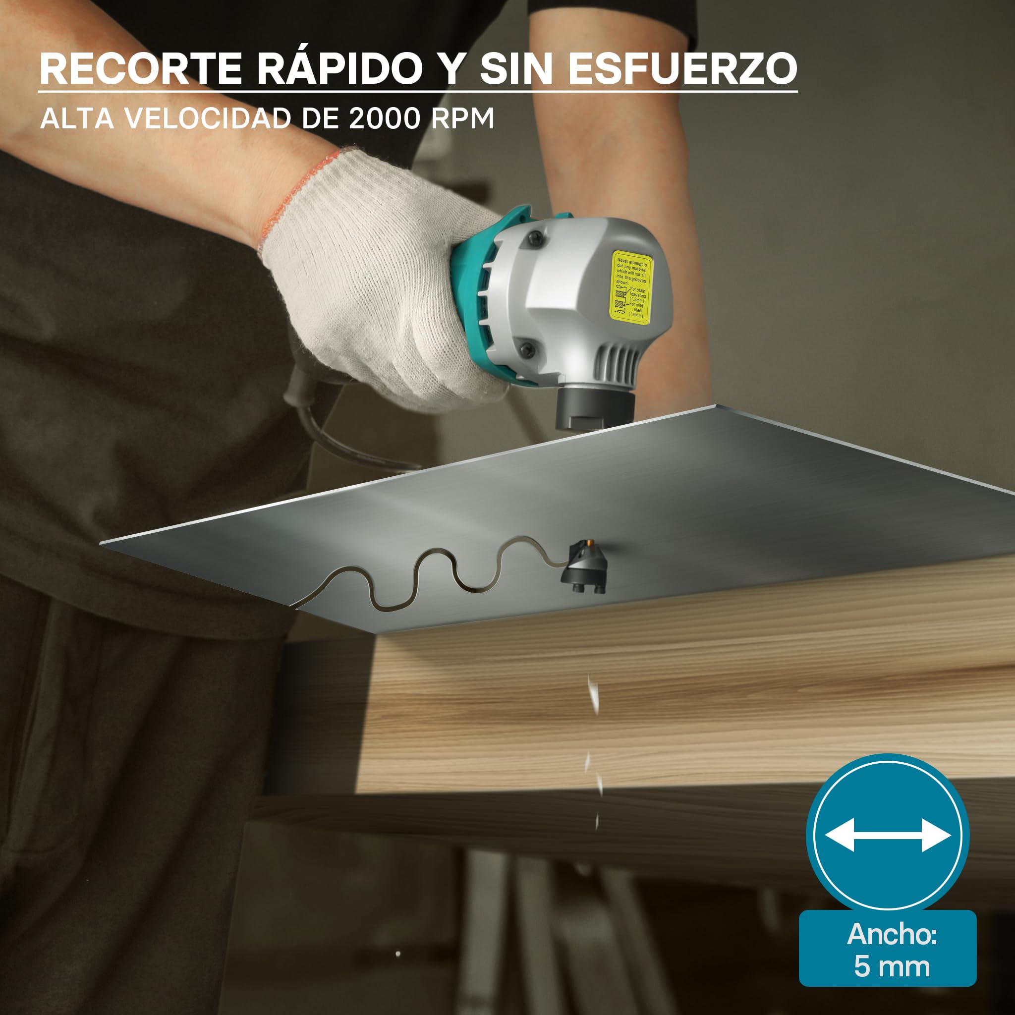Wiltec Cizalla eléctrica para chapa 500 W corta metal y plástico hasta 2,5 mm cabezal giratorio 360° herramienta para un corte preciso cortadora