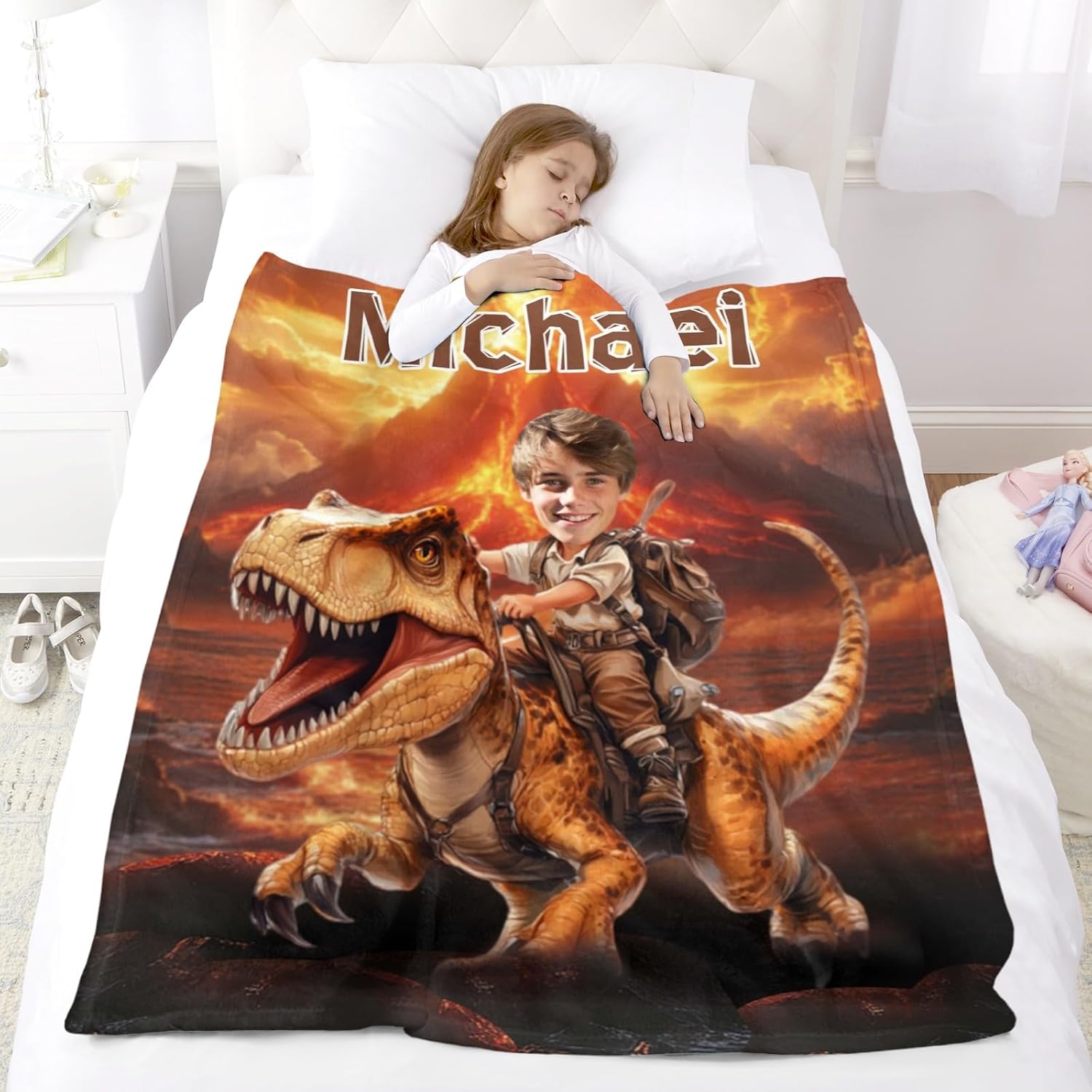 Personalized Dinosaur Blanket for Baby Boys, Custom Baby Blanket with Photo and Name, Personalized Dino Throw Blanket for Kids Newborn Toddlers, Dinosaur Gifts for Boys Teens Christmas Birthday Gifts