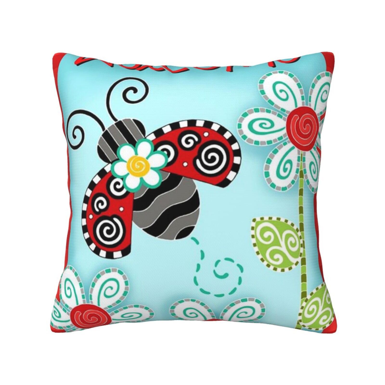 FFSHKOWE Ladybug Flower Decorative Throw Pillow Cover Double-Sided Printed Cushion Cover for Sofa Couch Bed Chair 45 x 45cm