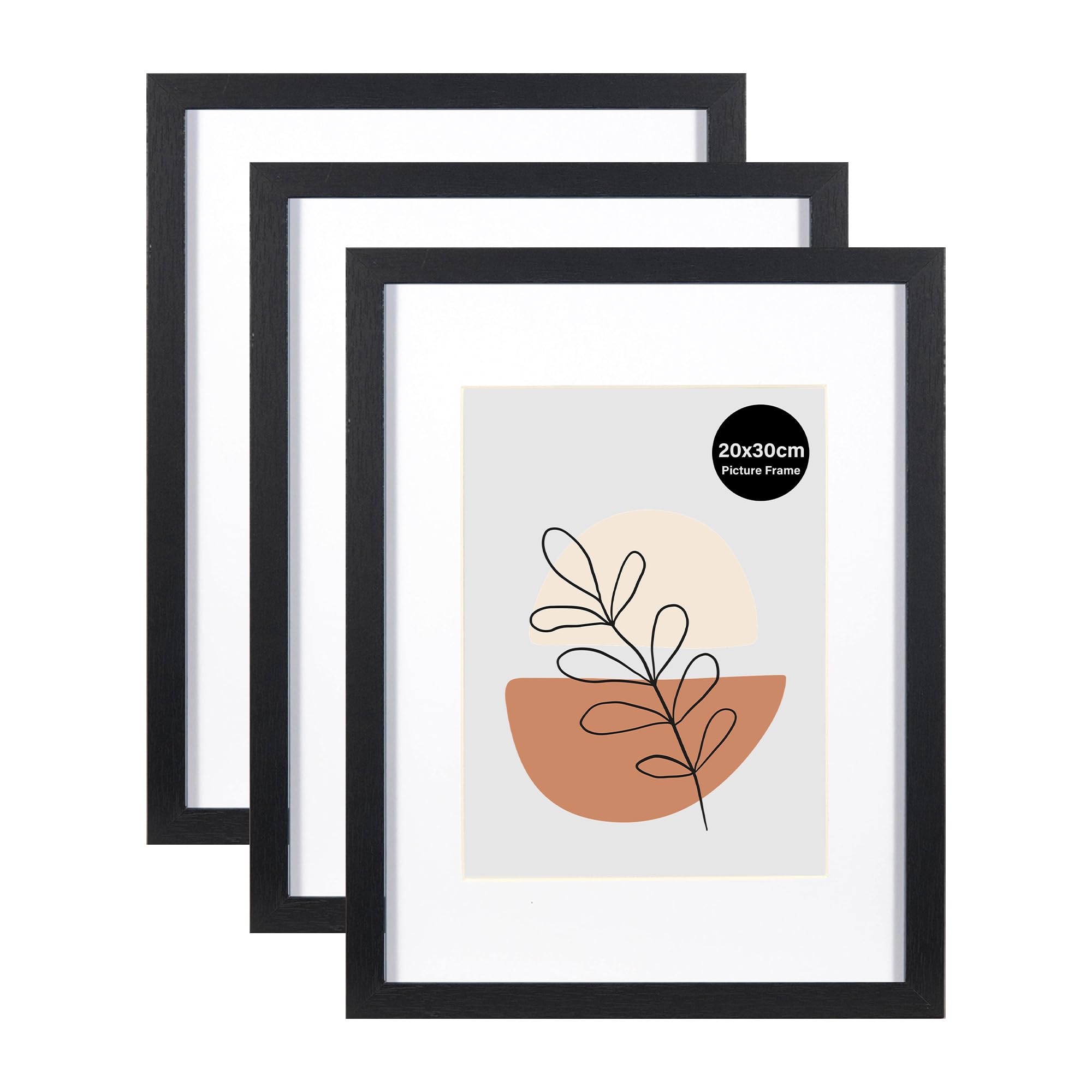 Kaiwin Black Set Of 3 8X12 Picture Frames With 6X8 Mat, Wooden, Acrylic Glass, Wall Hanging And Tabletop, For Photos, Posters, Puzzles, 20 X 30 Cm, With 15 X 20 Cm Mat, Wood, With Acrylic Glass