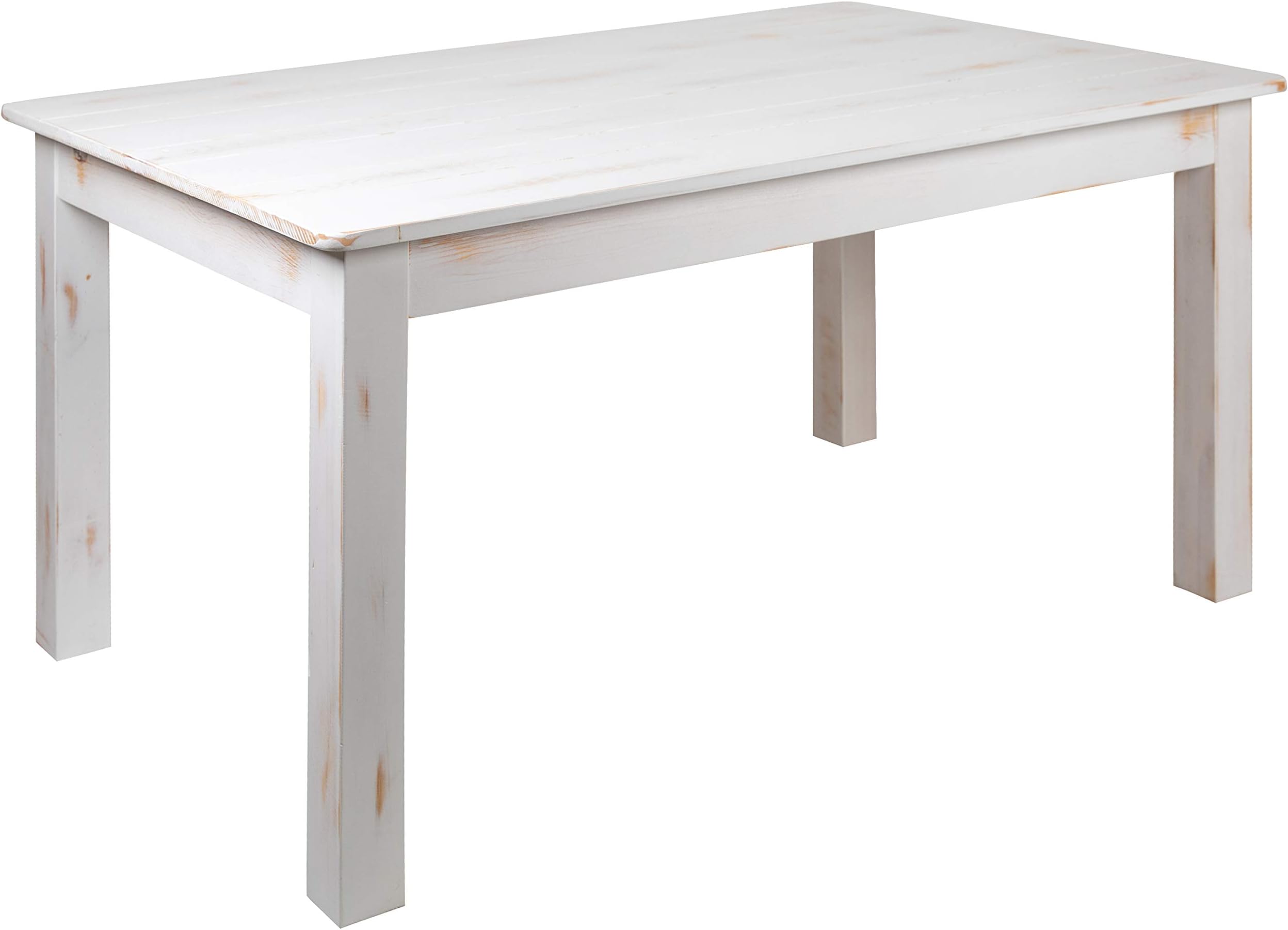 Flash Furniture HERCULES Series 60 inch x 38 inch Rectangular Antique Rustic White Solid Pine Farm Dining Table