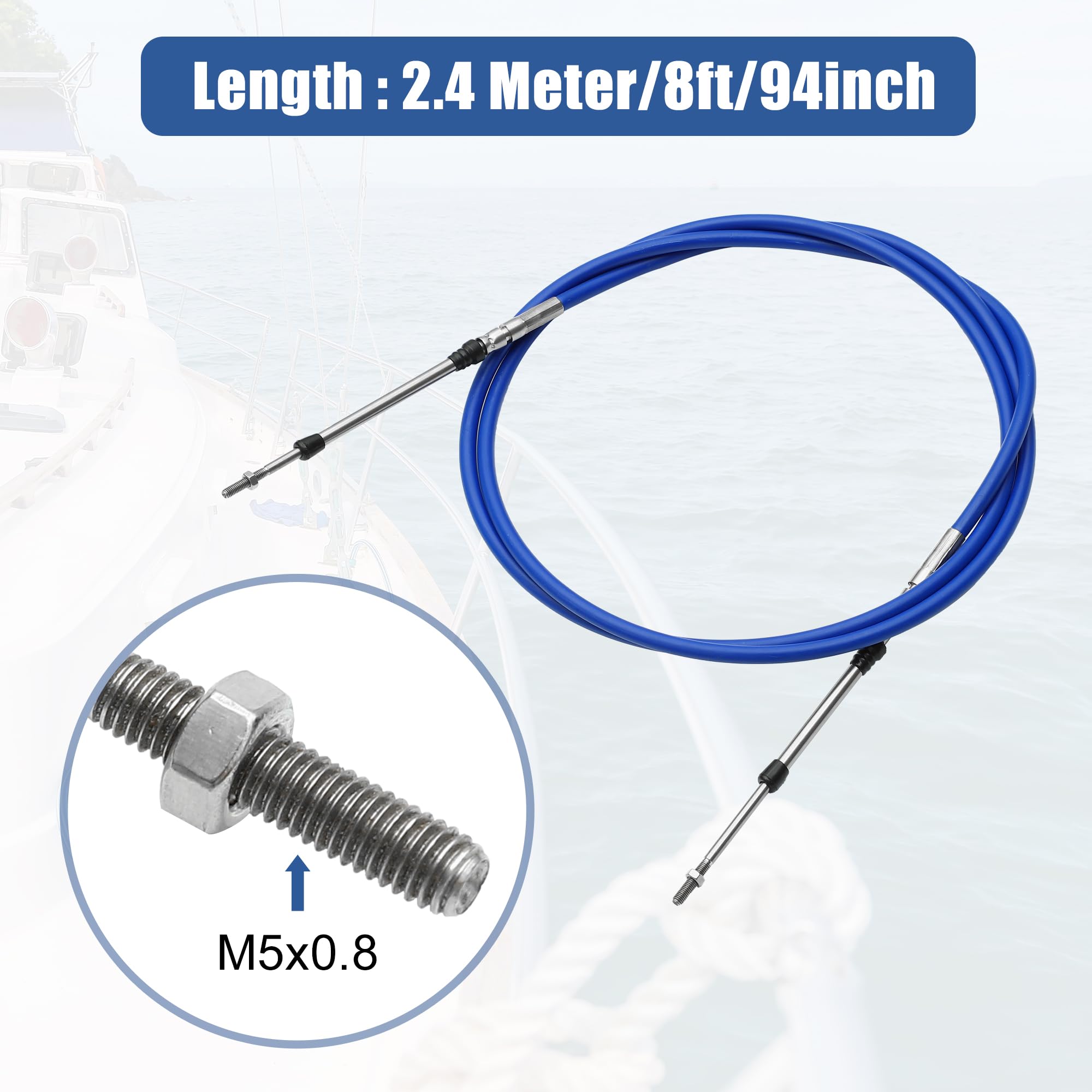 QUARKZMAN Cable De Control De Acelerador Y Cambio 2 Piezas Para Barcos | Azul, Plateado, Acero Inoxidable, Caucho, Rosca M5X0.8, Para Motores Fuera De Borda