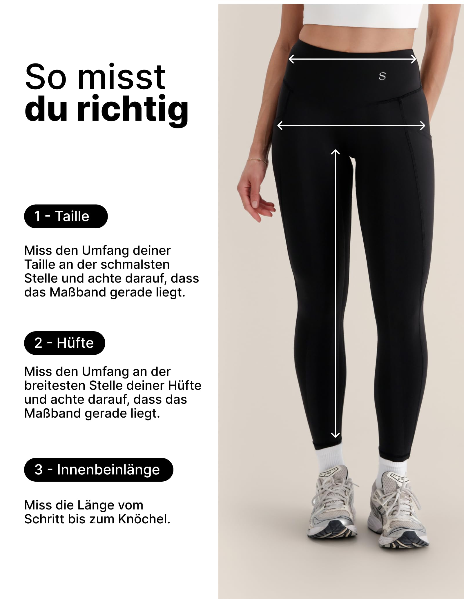 Skinnify Resistance Bands Sport Leggings für Damen | Integrierte Resistance Bänder | High Waist | Schwarz (DE/NL/SE/PL, Alphanumerisch, S, Regular, Regular, 4 Integrierte Resistance Bänder)