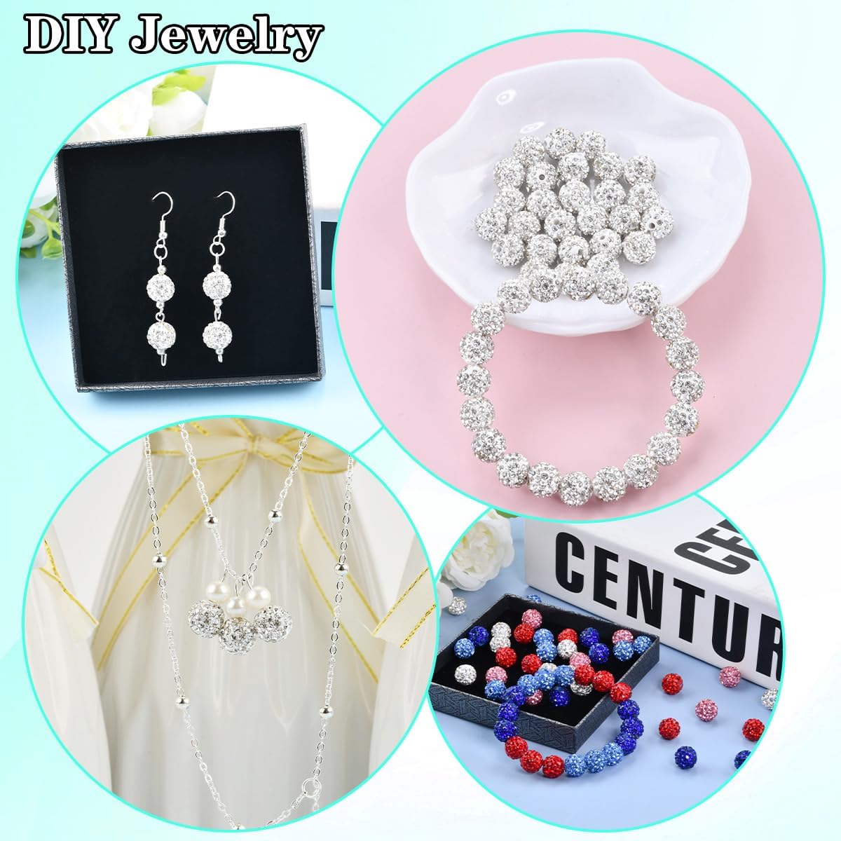 180pcs 10mm Rhinestone Clay Beads for Jewelry Making, White Crystal Round Disco Ball AAA+ Grade Beads Bulk, Sparkly Diamond Bling Baseball Beads for Necklace Bracelet Earring DIY Supplies - Image 5