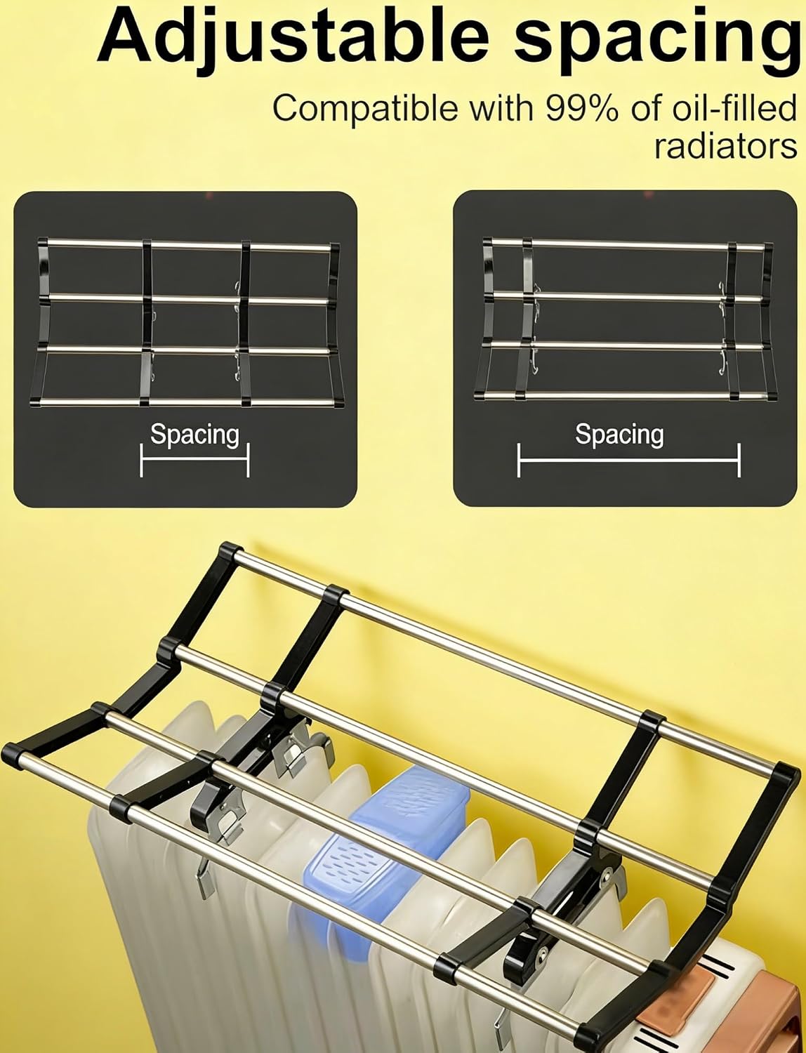 Folding Clothes Drying Rack with Adjustable Clip Width and Standalone Humidifier for Home