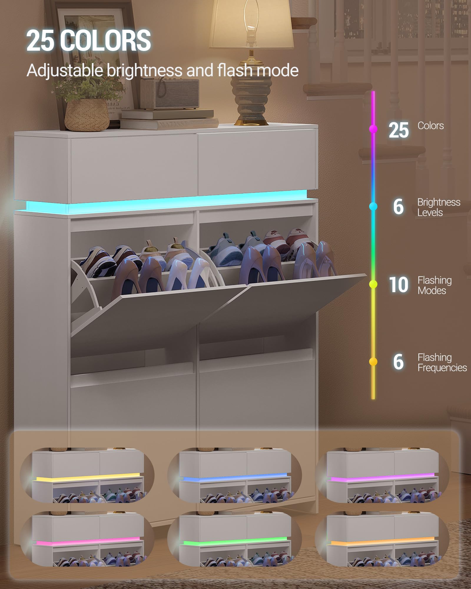 Hzuaneri Schuhschrankmit LED-Leuchten, 20 Paar, 4 Klappen(100B cm)