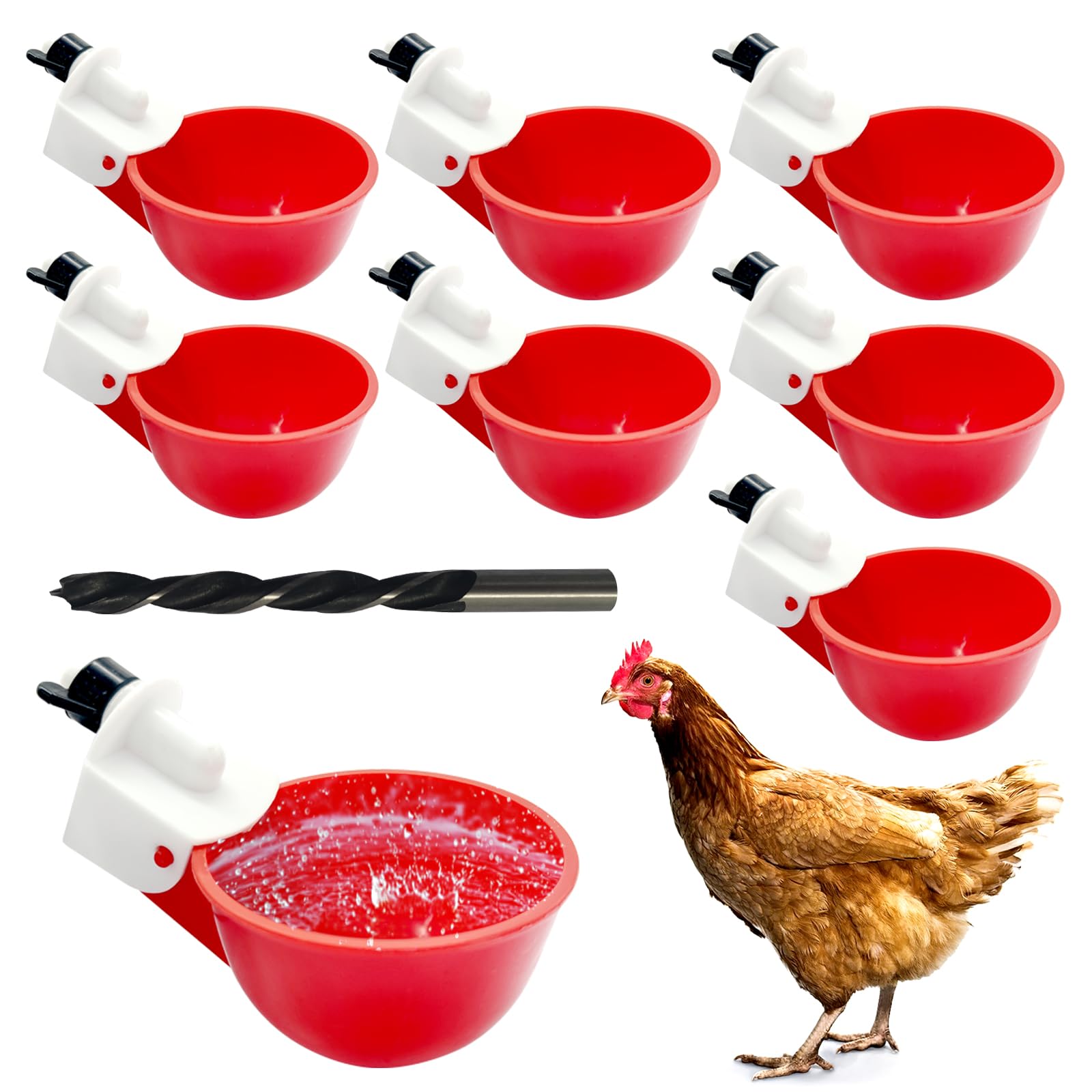 Photo 1 of 8 Pack Large Automatic Chicken Waterer Cups, 3/8 in Automatic Filling Waterer Poultry Drinking Bowl Chicken Water Feeder, Chicken Watering Cup for Duck Turkey Rabbit Geese Automatic Farm (Red)
