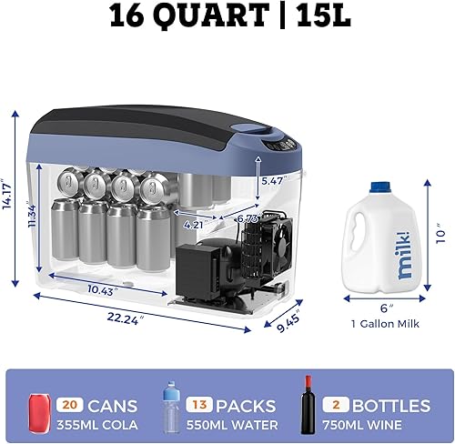 Miniatura 2 de Setpower Refrigerador AB15 de 12 voltios, enfriador eléctrico de 16 cuartos de galón (15 litros), refrigerador portátil para automóvil, refrigerador