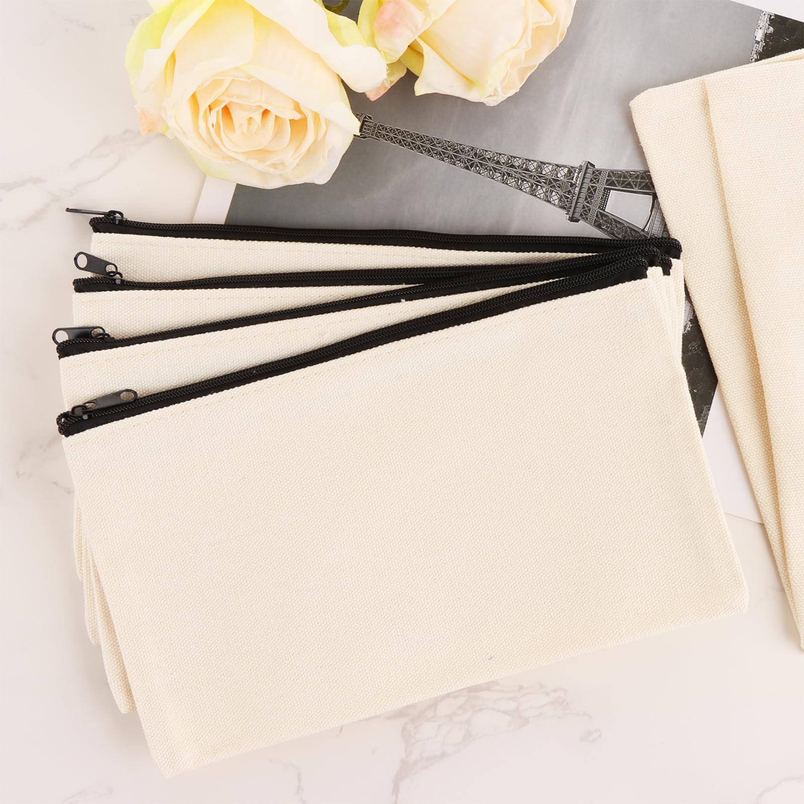 ASelected 20 Pack Zipper Blank Cloth DIY BlankBag Pencil Cases Multi-purpose Linen Bags for Travel and School - Image 3
