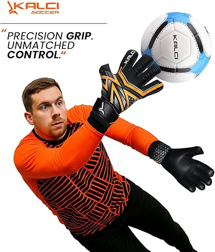 Miniatura 2 de Kalci Guantes de portero de fútbol con acolchado de espuma de látex para niñosadultos, protección de dedos transpirables, guantes de portero con