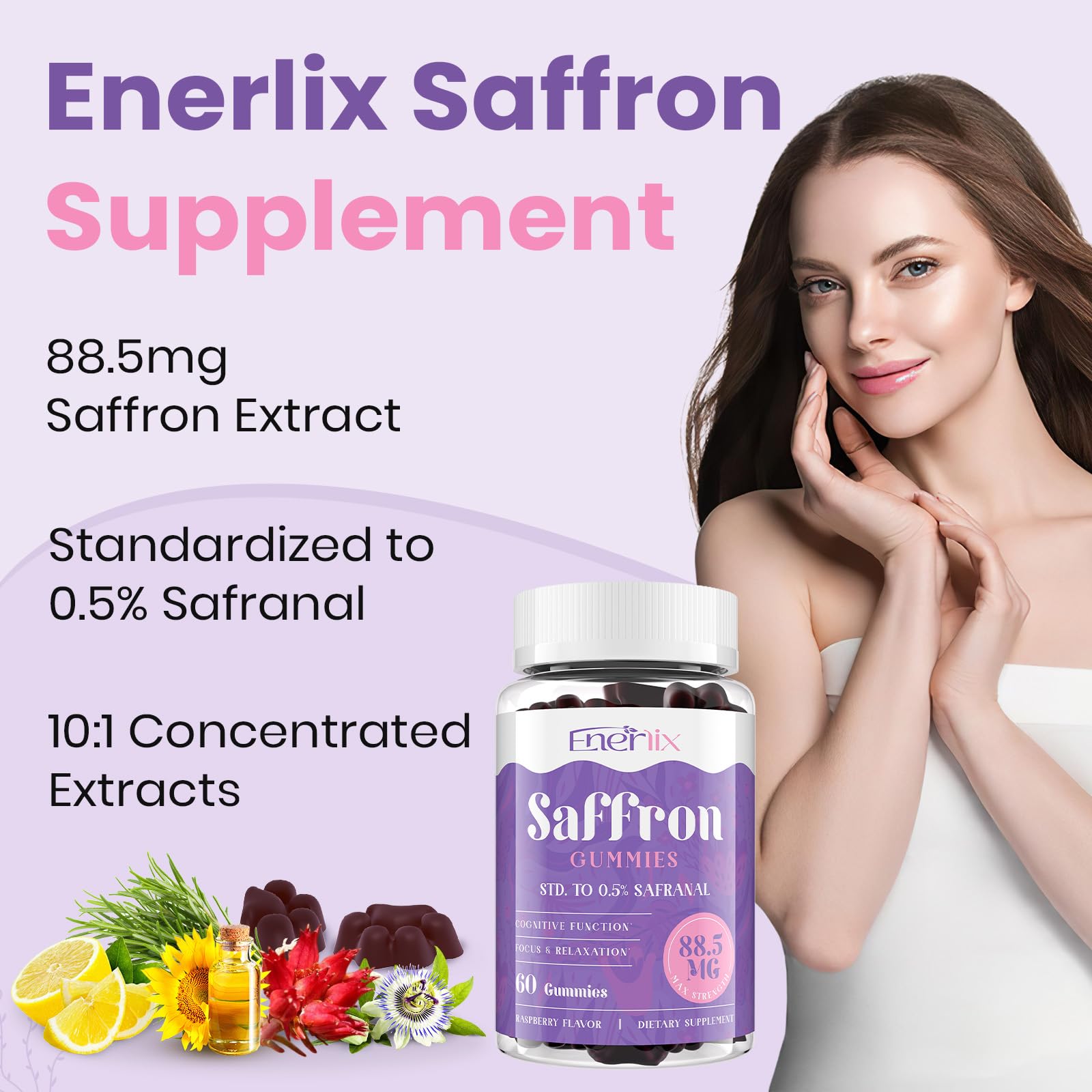 Enerlix Saffron Supplement Gummies for Mood & Focus, 60 Servings — Amazon image 3