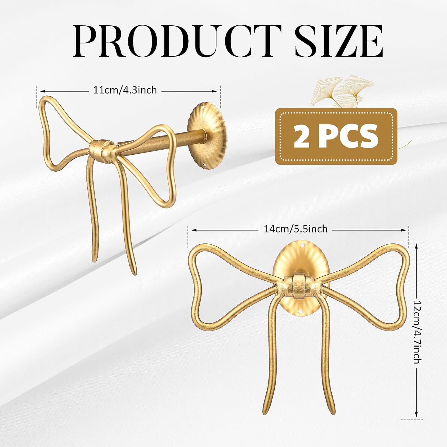 Kathfly 2 Pcs Bow Curtain Holdbacks Gold Metal Curtain Tiebacks Wall Mounted Bow Wall Hooks Pull Back Hooks Decoration for Office Bedroom Living Room Home Decorative