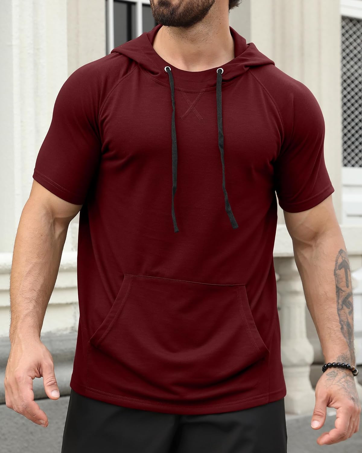 Aiyino Men's Short Sleeve Hoodie Workout Gym Sweatshirt Muscle Fit Fashion Athletic Hoodies Pullover Hooded T-Shirts - Image 3