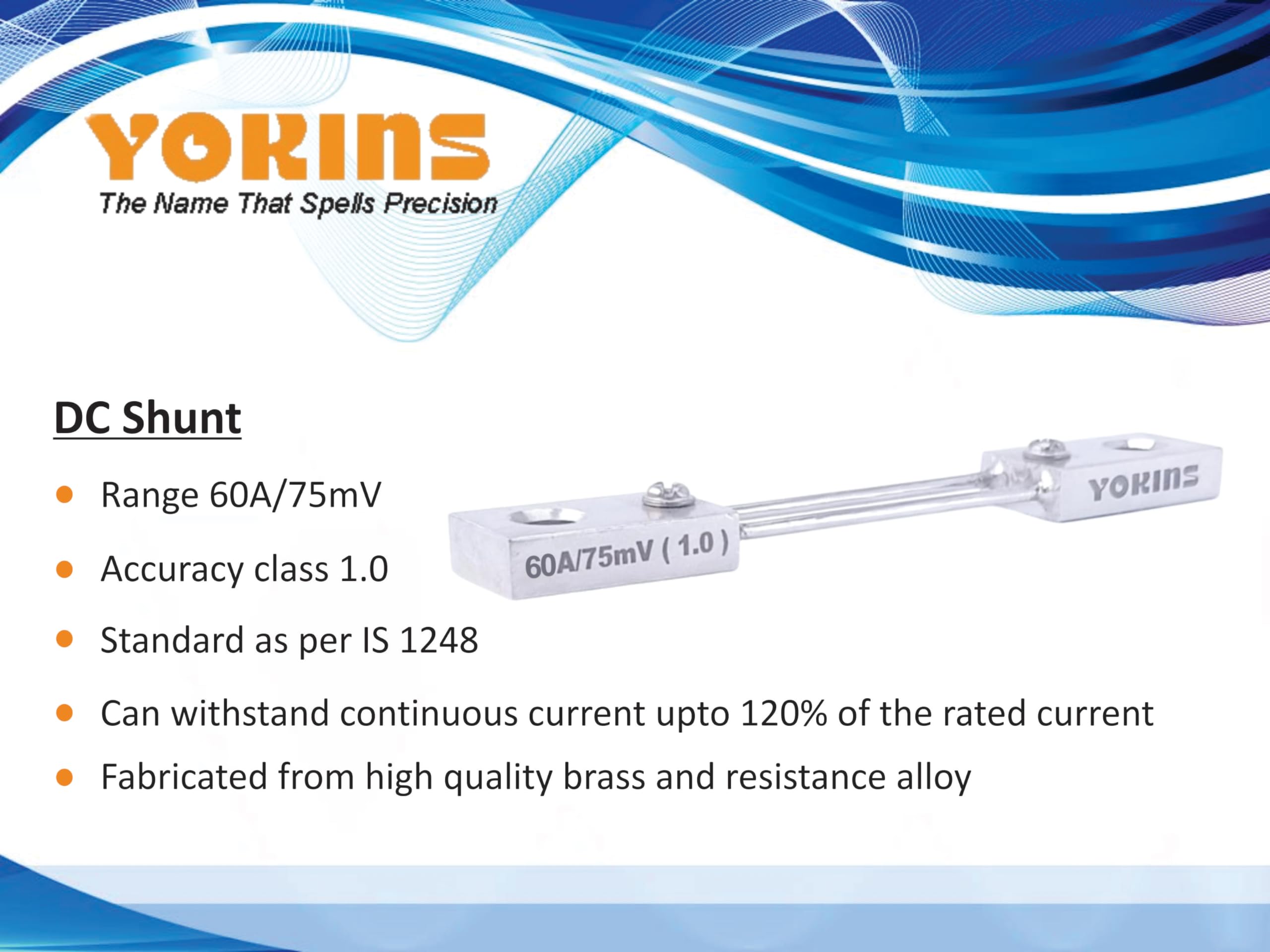 YOKINS, DC Shunt 60A/75mV as per IS1248 Current Meter Shunt Resistor Resistance for DC Ammeter Shunt - Image 2 thumbnail