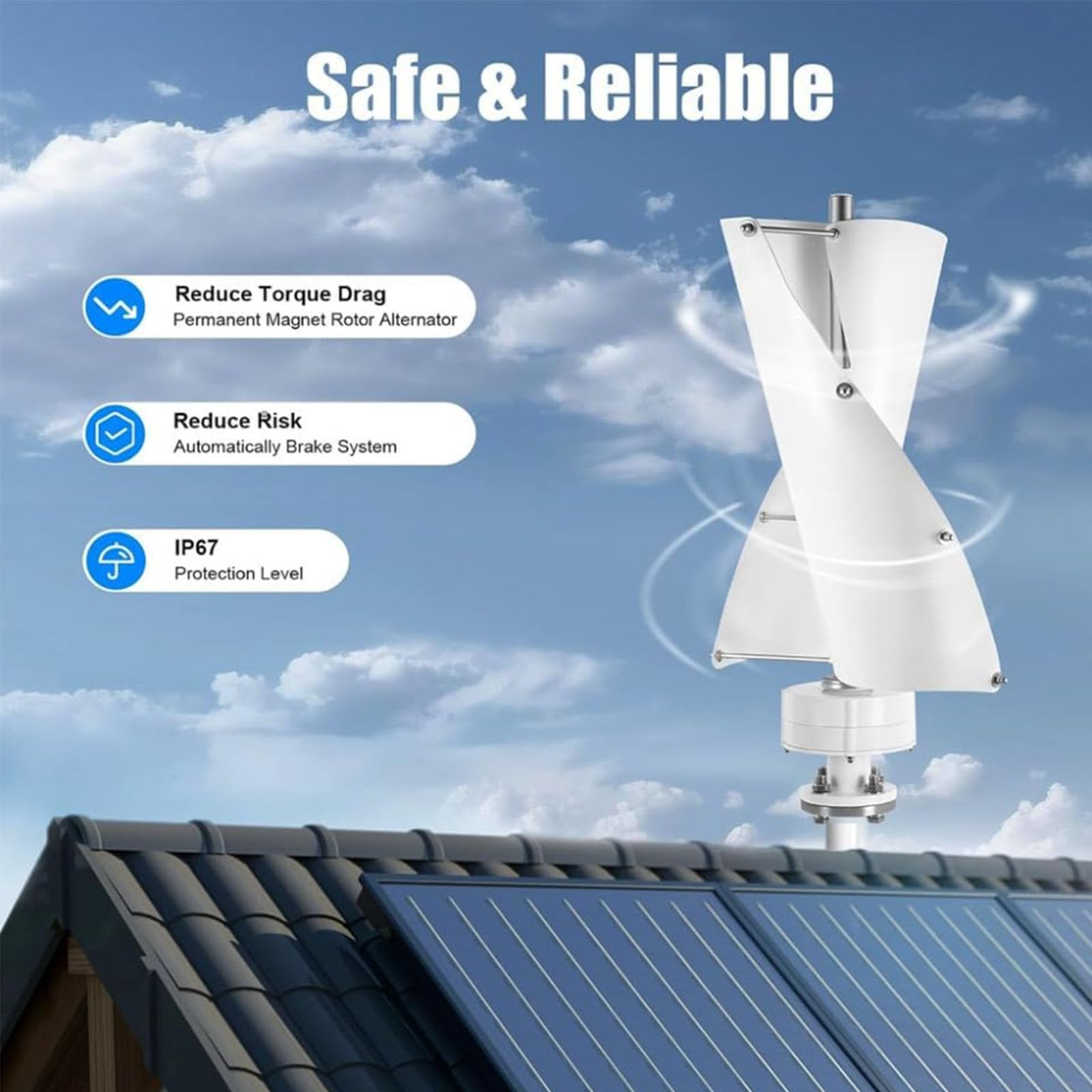 Generatore Eolico a Asse Verticale da 12000W a Basso Rumore,24v | Sistema Eolico Off-Grid a Bassa Velocità di Avvio 12V 24V 48V con Controllore Inverter