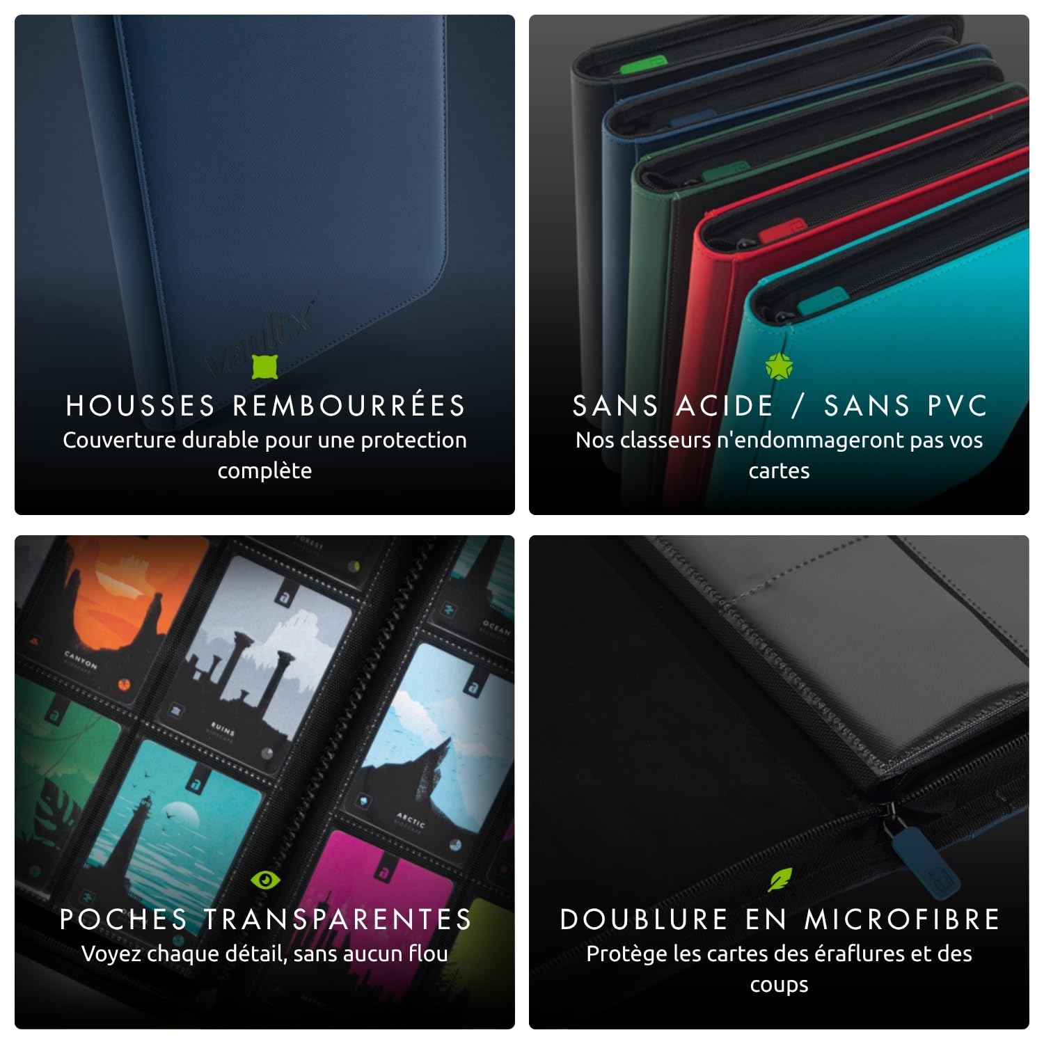 Vault X Exo-Tec® Classeur à 12 compartiments pour cartes à collectionner avec fermeture à glissière - 480 pochettes latérales