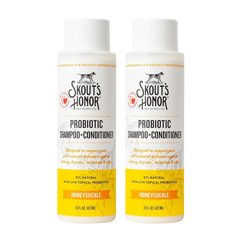 Shampoo e Condicionador 2 em 1 para Cães com Probióticos, Óleo de Abacate e Ômega 3 SKOUT'S HONOR Honeysuckle, Pacote com 2