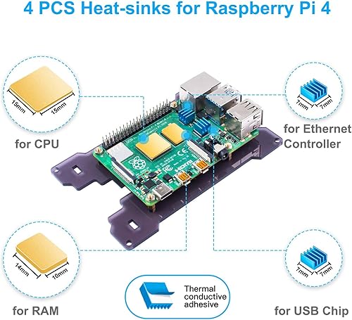 Miniatura 7 de Miuzei Raspberry Pi 4 Pantalla táctil con ventilador de funda, pantalla LCD IPS de 4 pulgadas, monitor HDMI 800 x 480 para RPI 4b 8 gb/4 gb/2 gb con