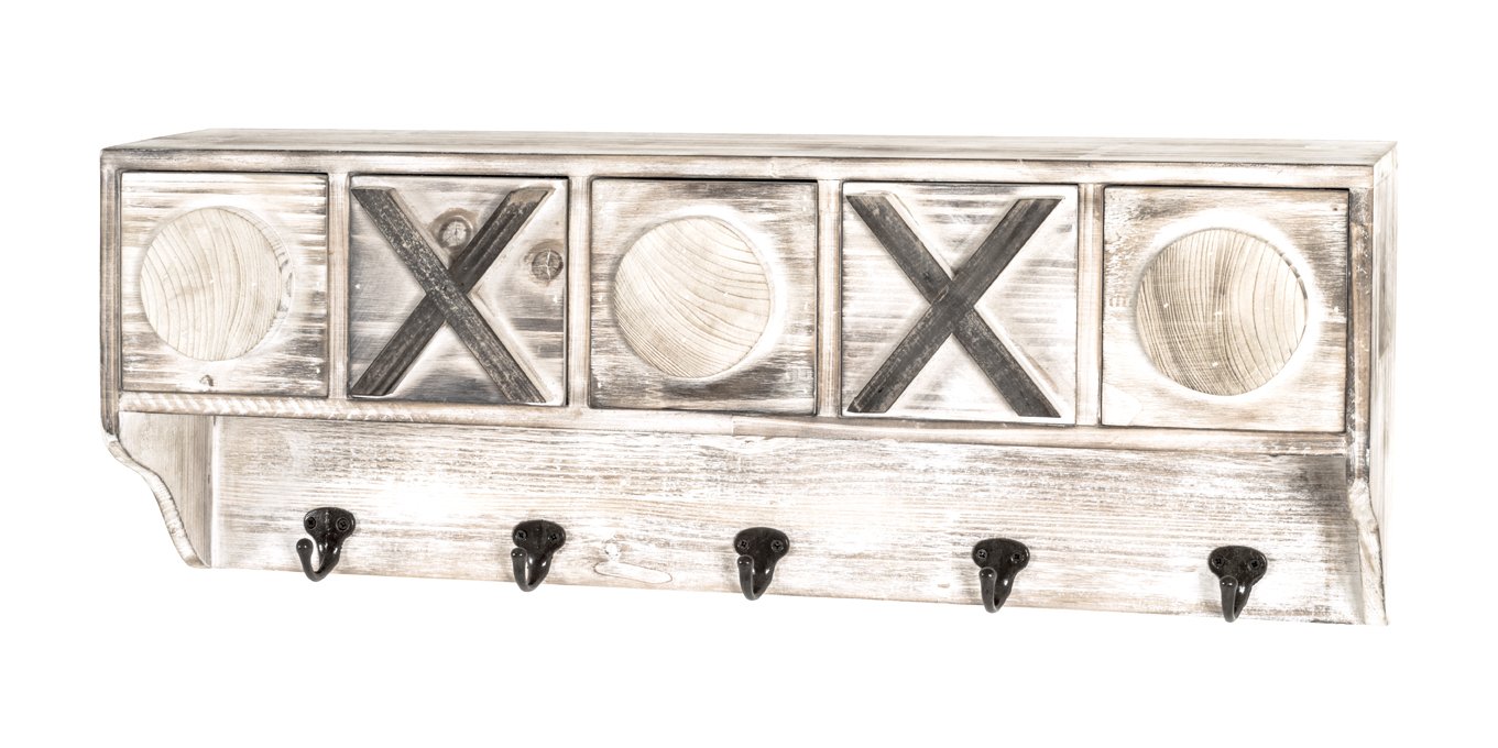 Garderobe murale vintage HAKU en bois massif et métal industriel L65cm