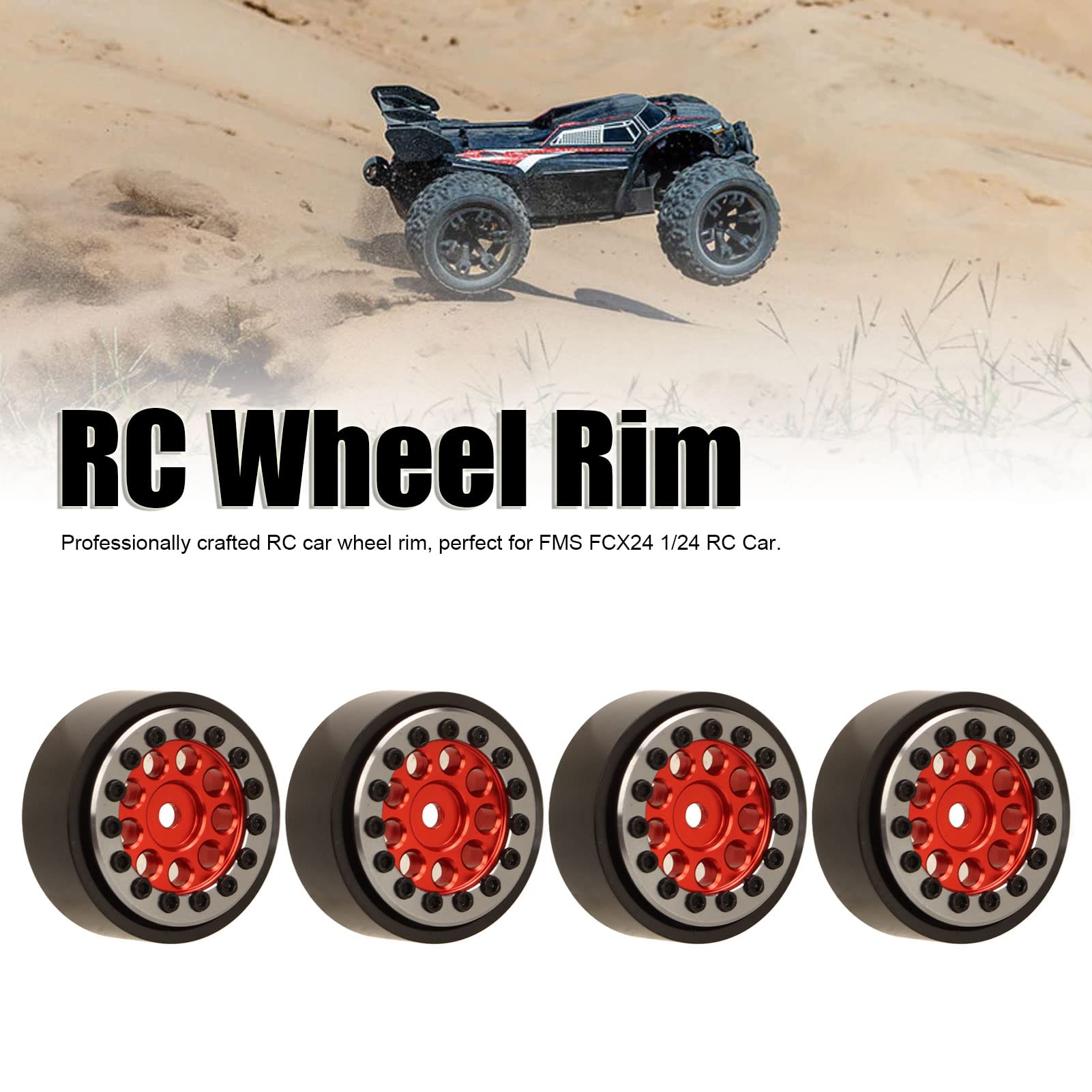 Pilipane Jantes RC Durables Et Apparence De Voiture RC Réaliste,Jeu De Jantes RC en Alliage D'aluminium pour Voiture FMS FCX24 1/24 RC, pour Moyeux De Roue RC Légers