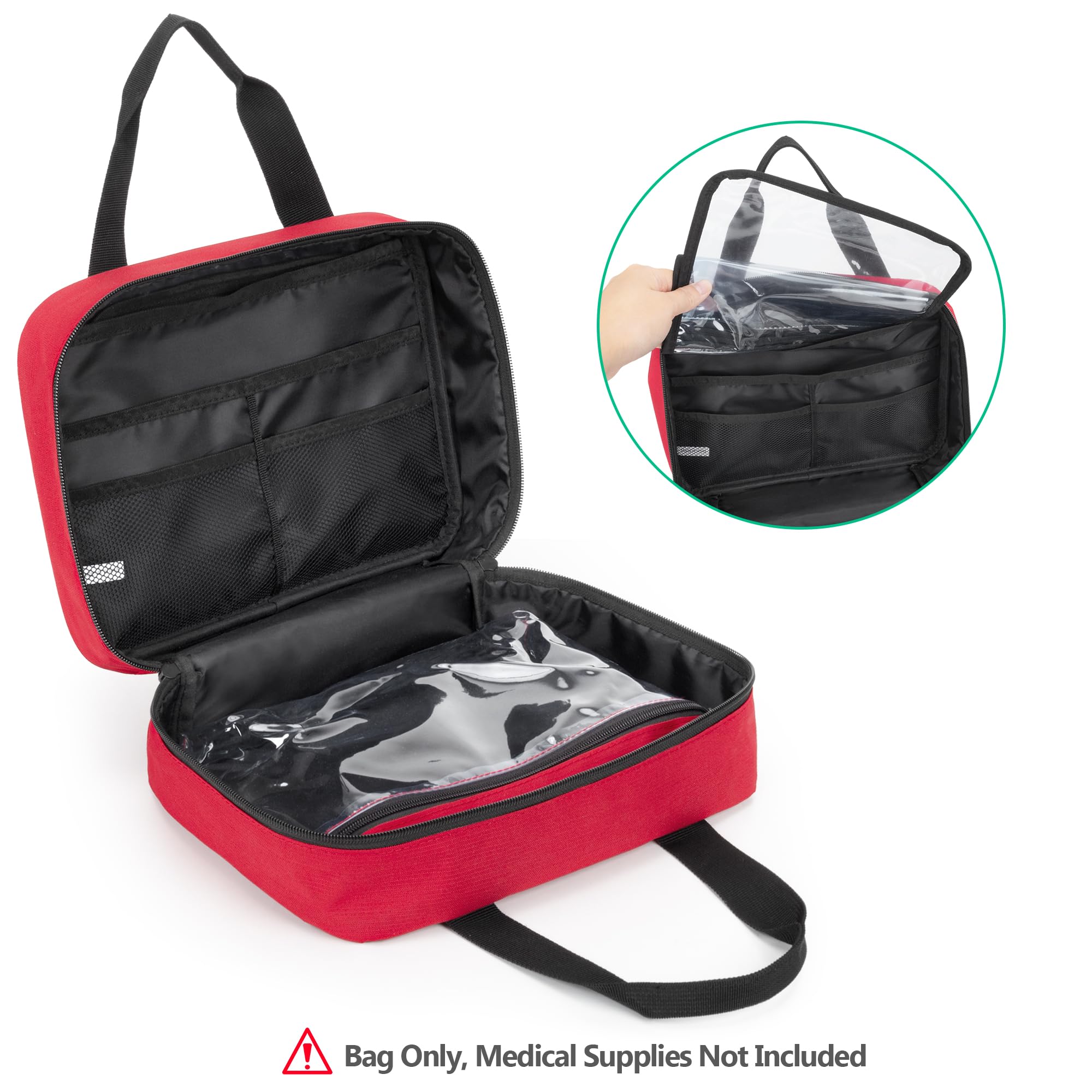 CURMIO Bolsa de Primeros Auxilios, Botiquín de Emergencia para Senderismo, Acampada, Coche, Viajes, Hogar y Exteriores, Bolsa Médica Vacía, Rojo