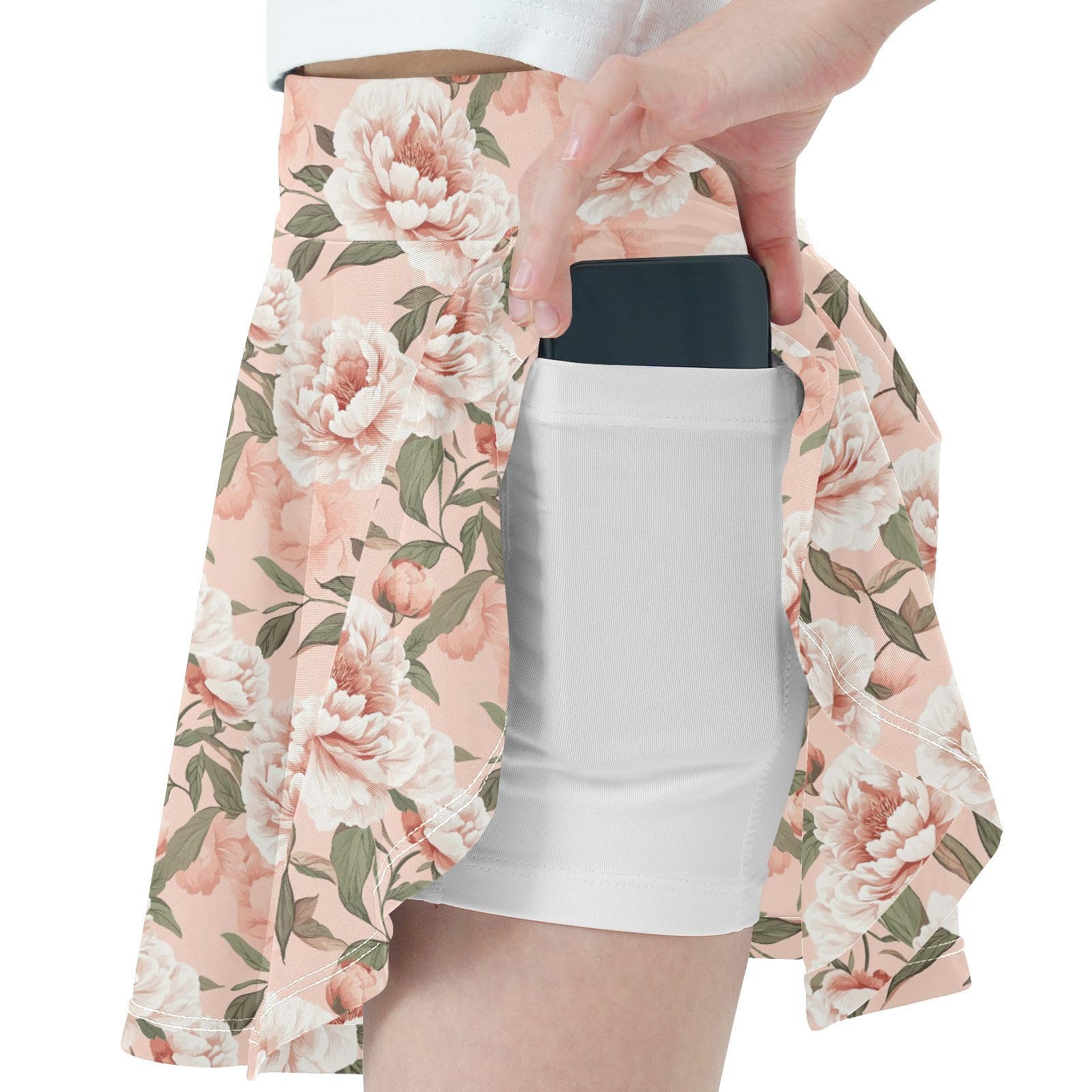 JUNZAN Vintage Peonies Tennis Skirts for Girls with Shorts Kids Pleated Skort with Pockets Flowy Little Girl Skorts