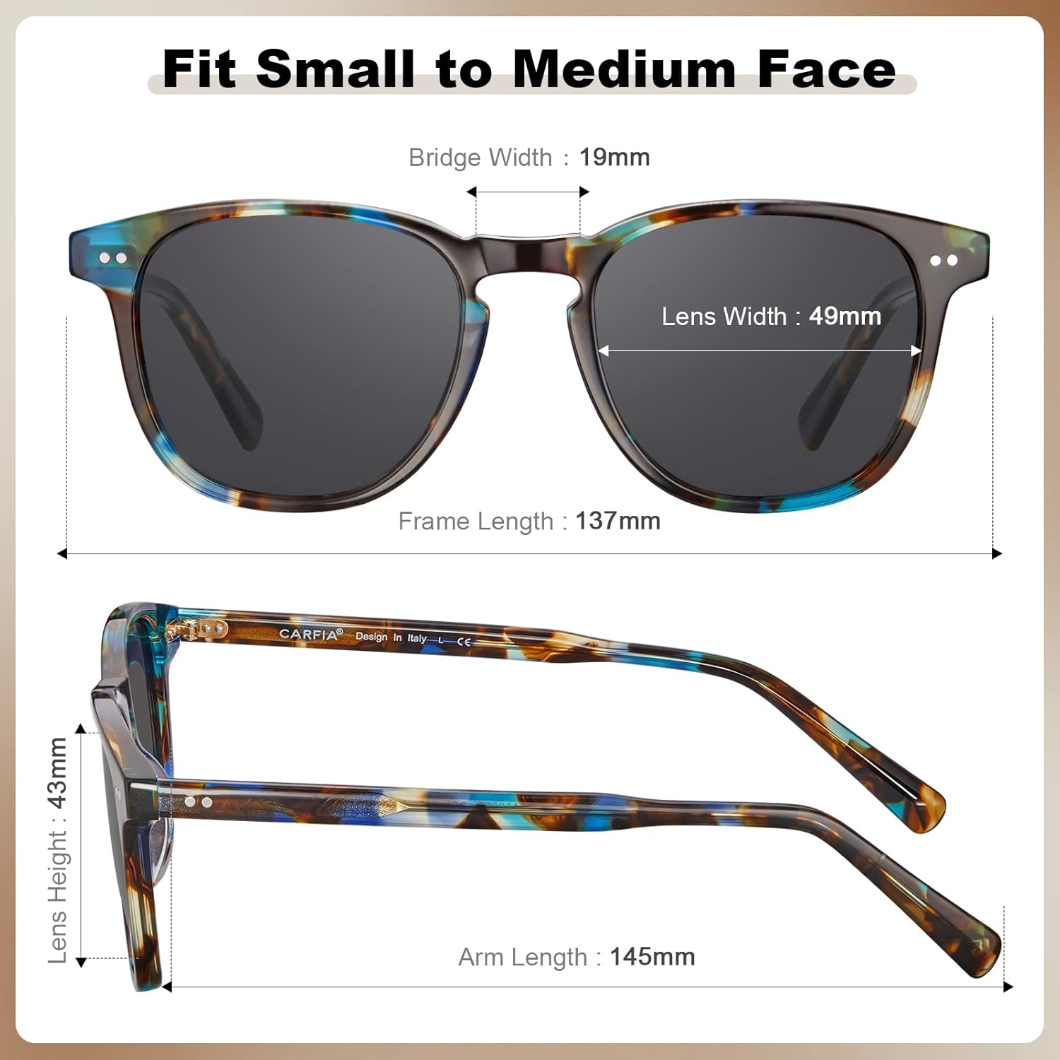 CARFIA Retro Polarized Sunglasses for Women Small and Medium Face UV Protection, Handcrafted Acetate Frame Sunnies CA5285 - Image 6