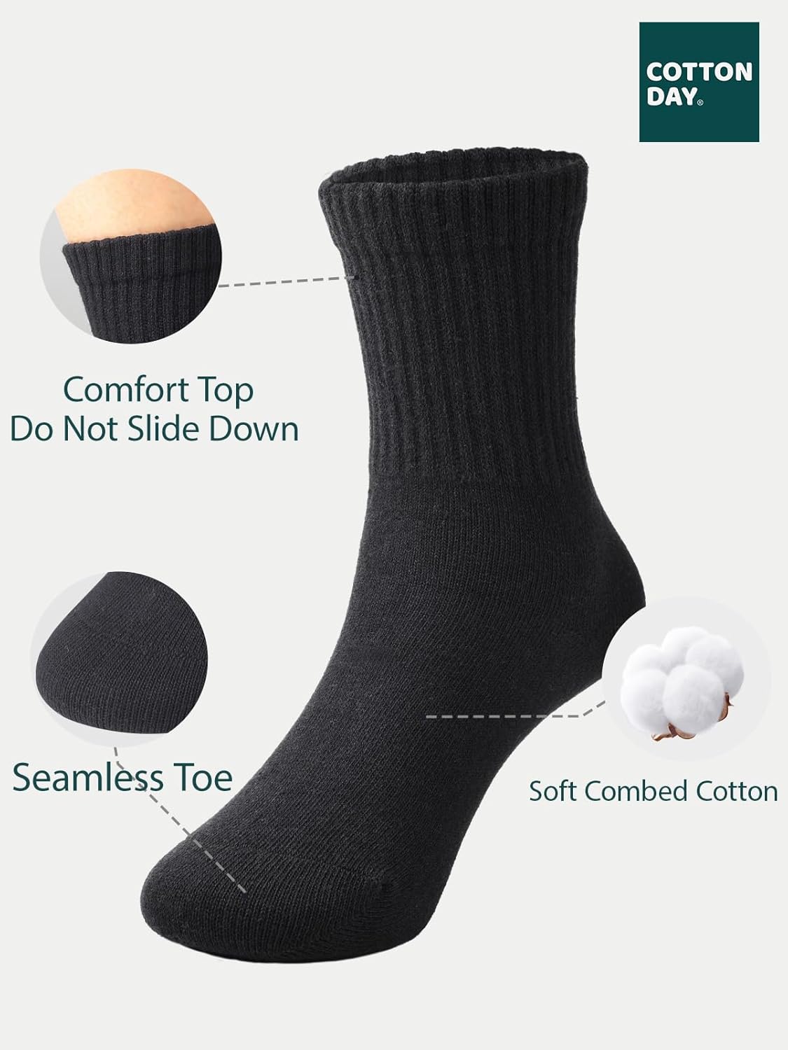 COTTON DAY Unisex School Kids Boys Girls Soft Cotton Black White Gray Navy Khaki Athletic Socks with Retro Stripes - Image 3