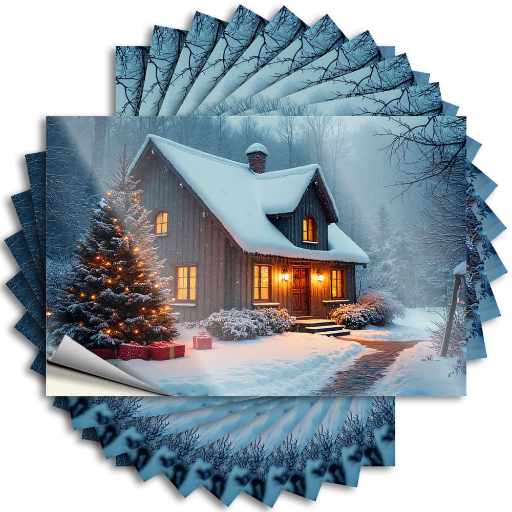 Bathroom Gifts Hat Tattoos - A Cozy Cabin in The Snow with Christmas Decorations Fluffy Durable Sticker Easy Apply for Math Decor(6X9CM)